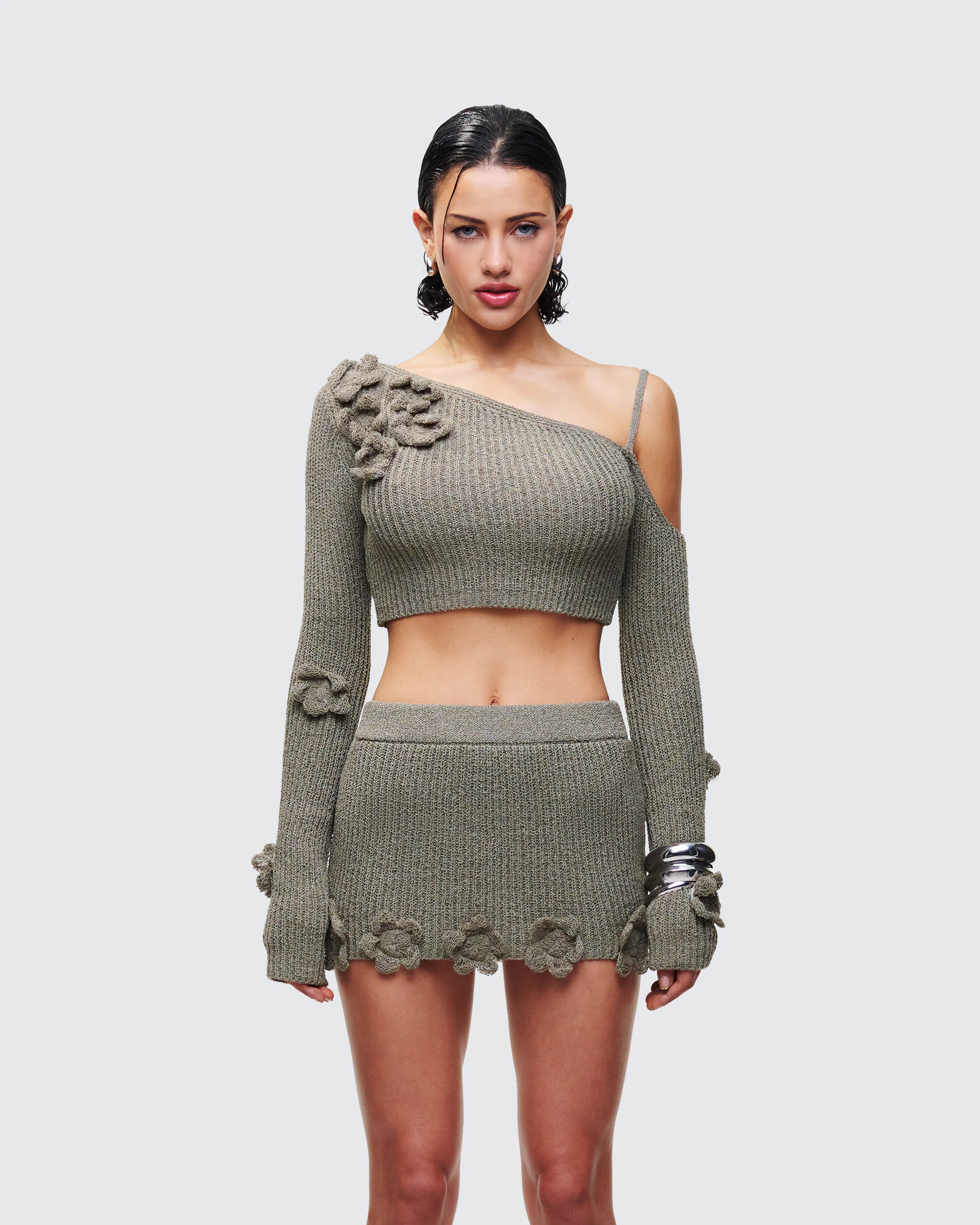 Jordan Green Knit One Shoulder Top - Image 2