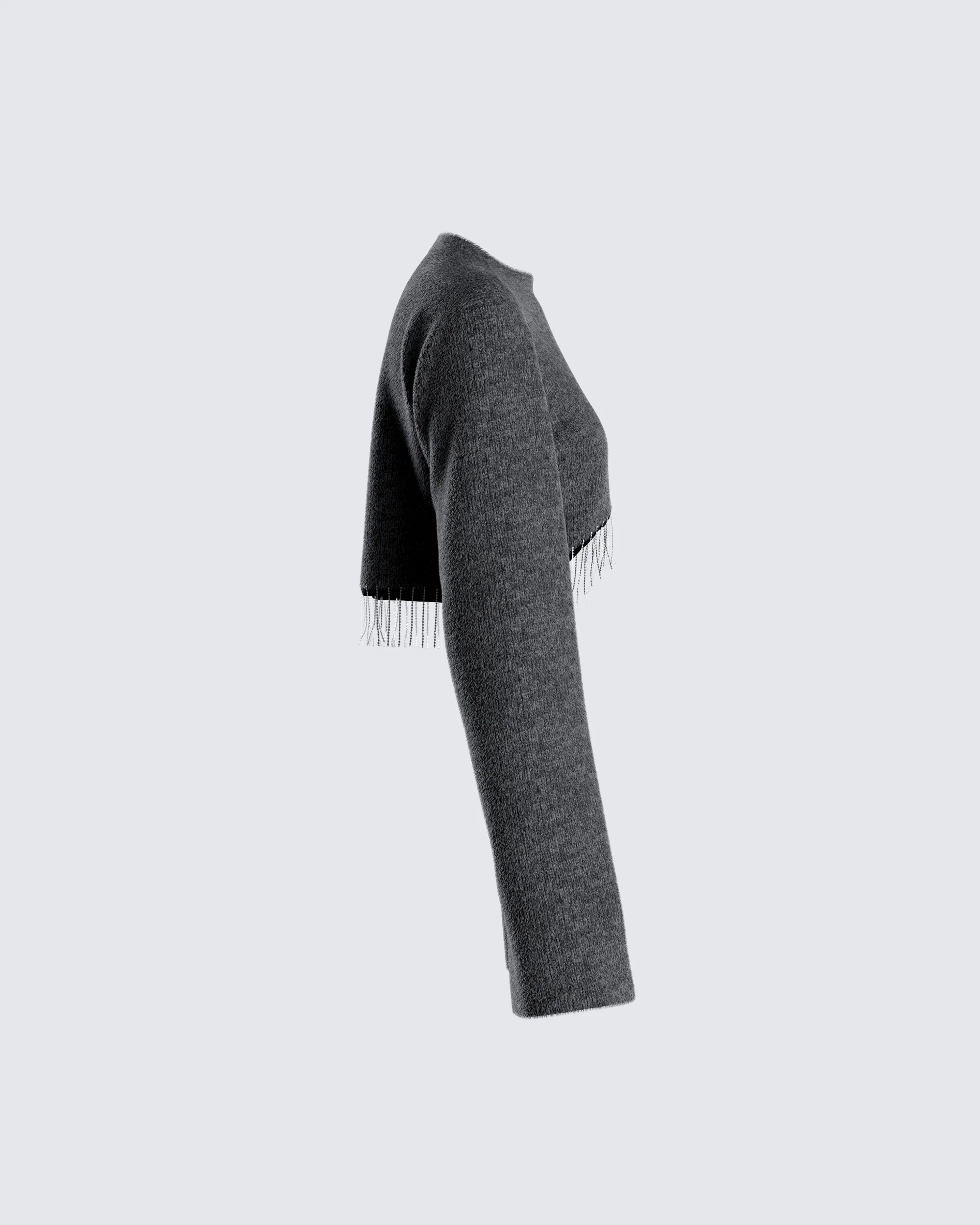 Josephine Grey Crystal Sweater Top - Image 2