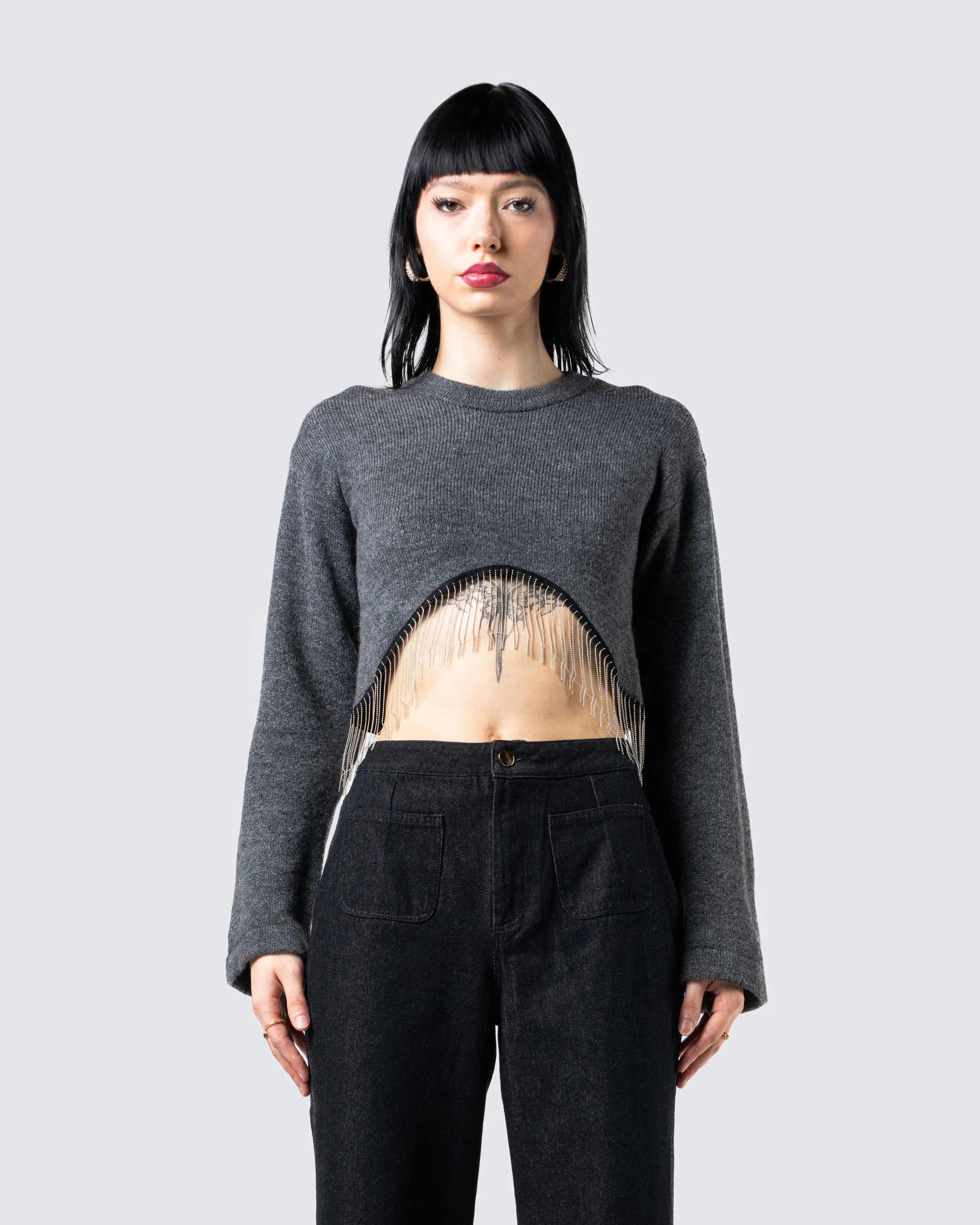 Josephine Grey Crystal Sweater Top - Image 4