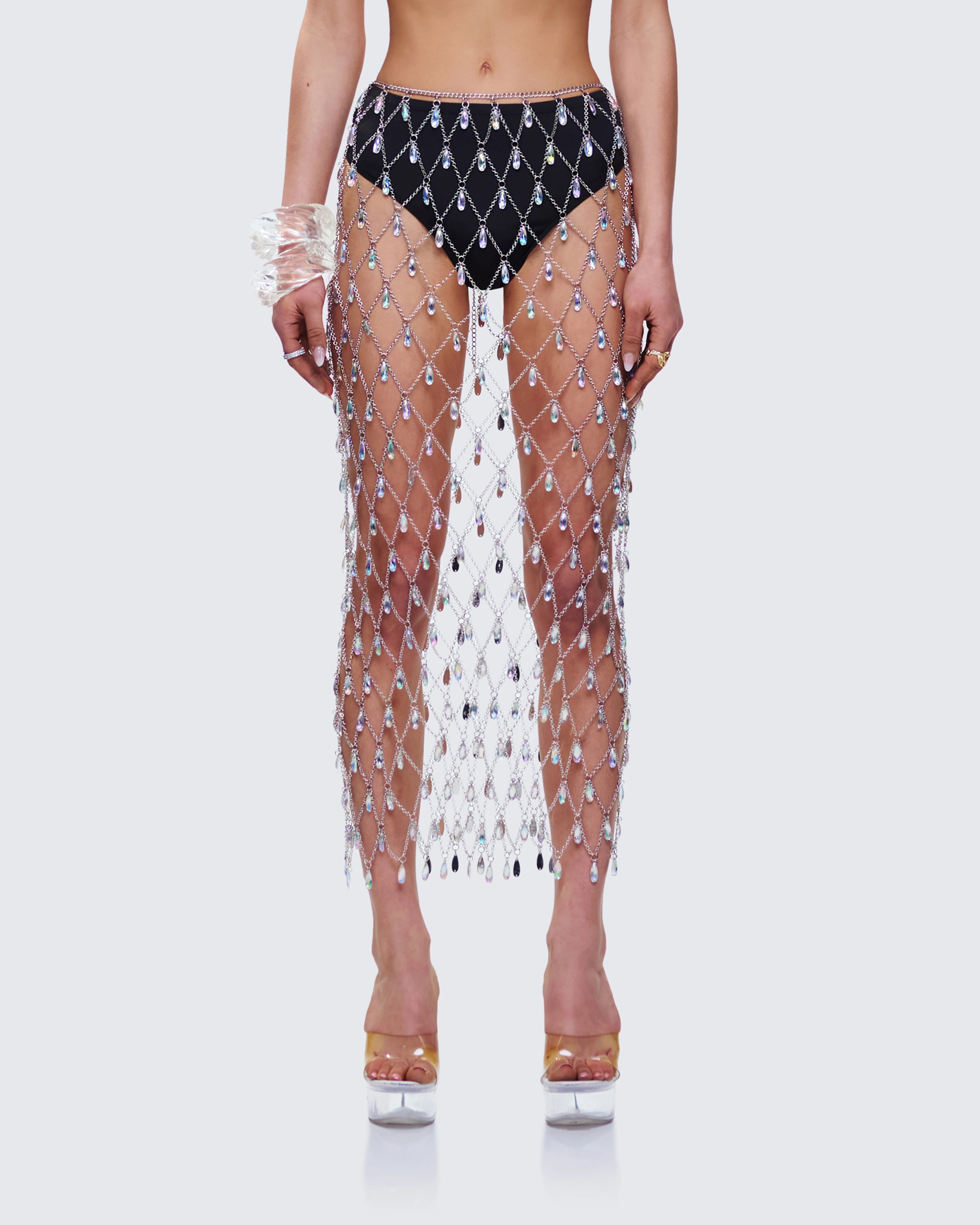 Jovita Silver Rhinestone Chain Midi Skirt - Image 4