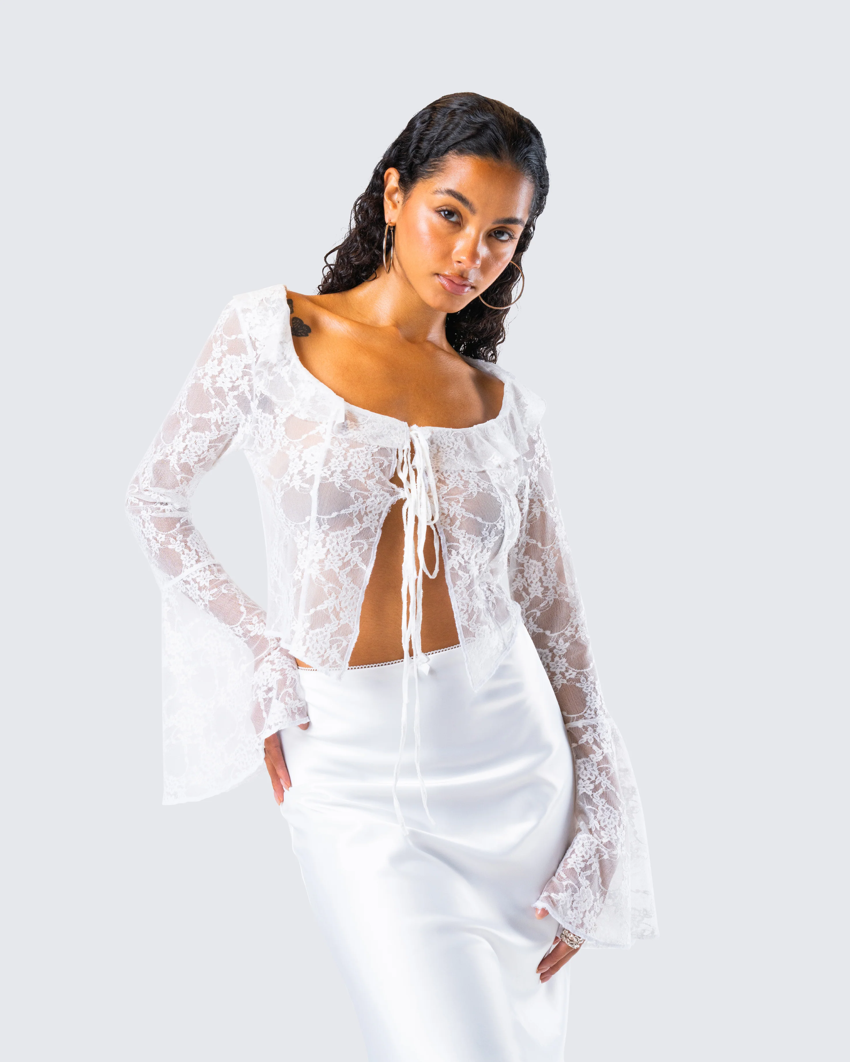 Juliet White Lace Ruffle Top - Image 8
