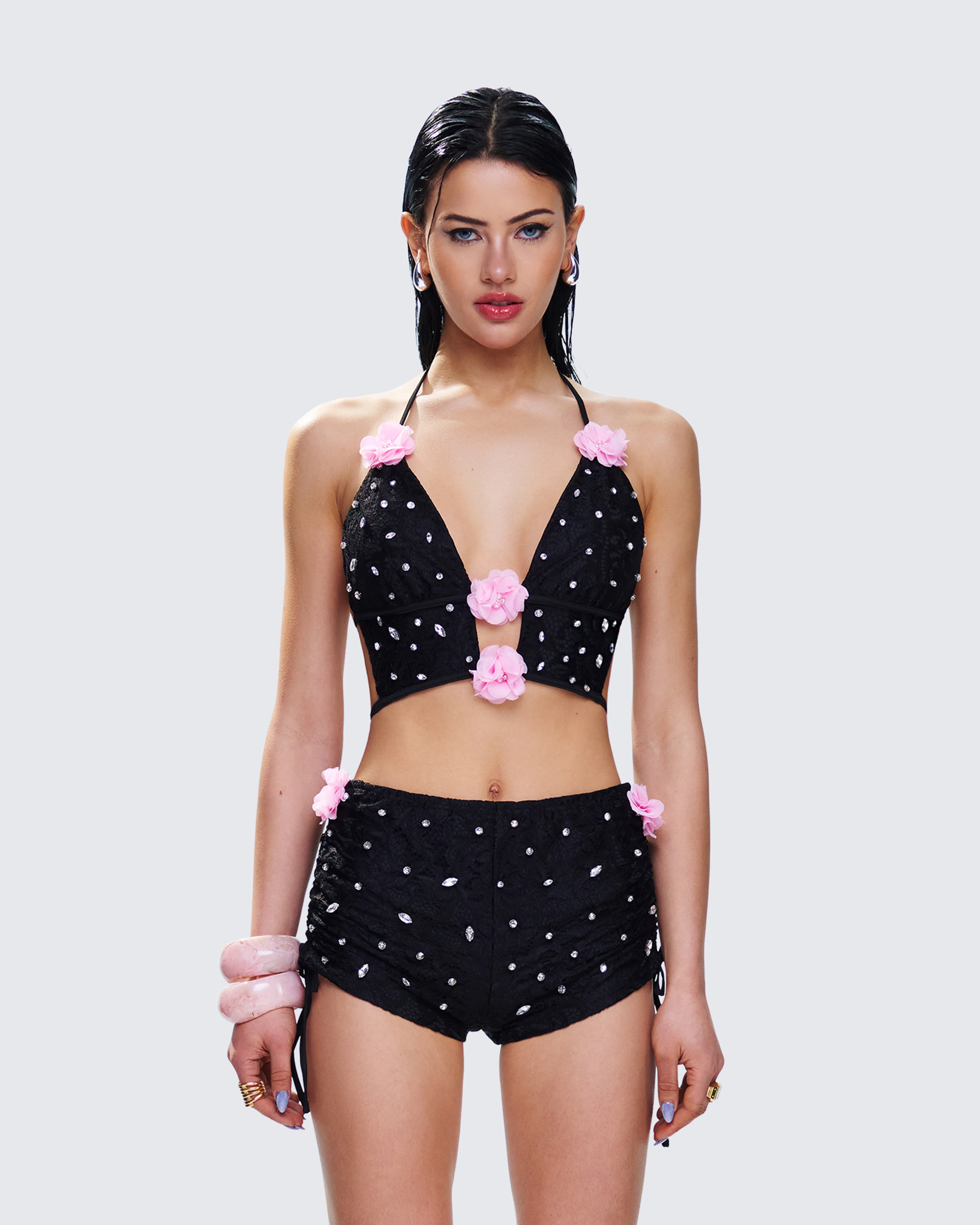 Julissa Black Hand Beaded Rhinestone Top - Image 4