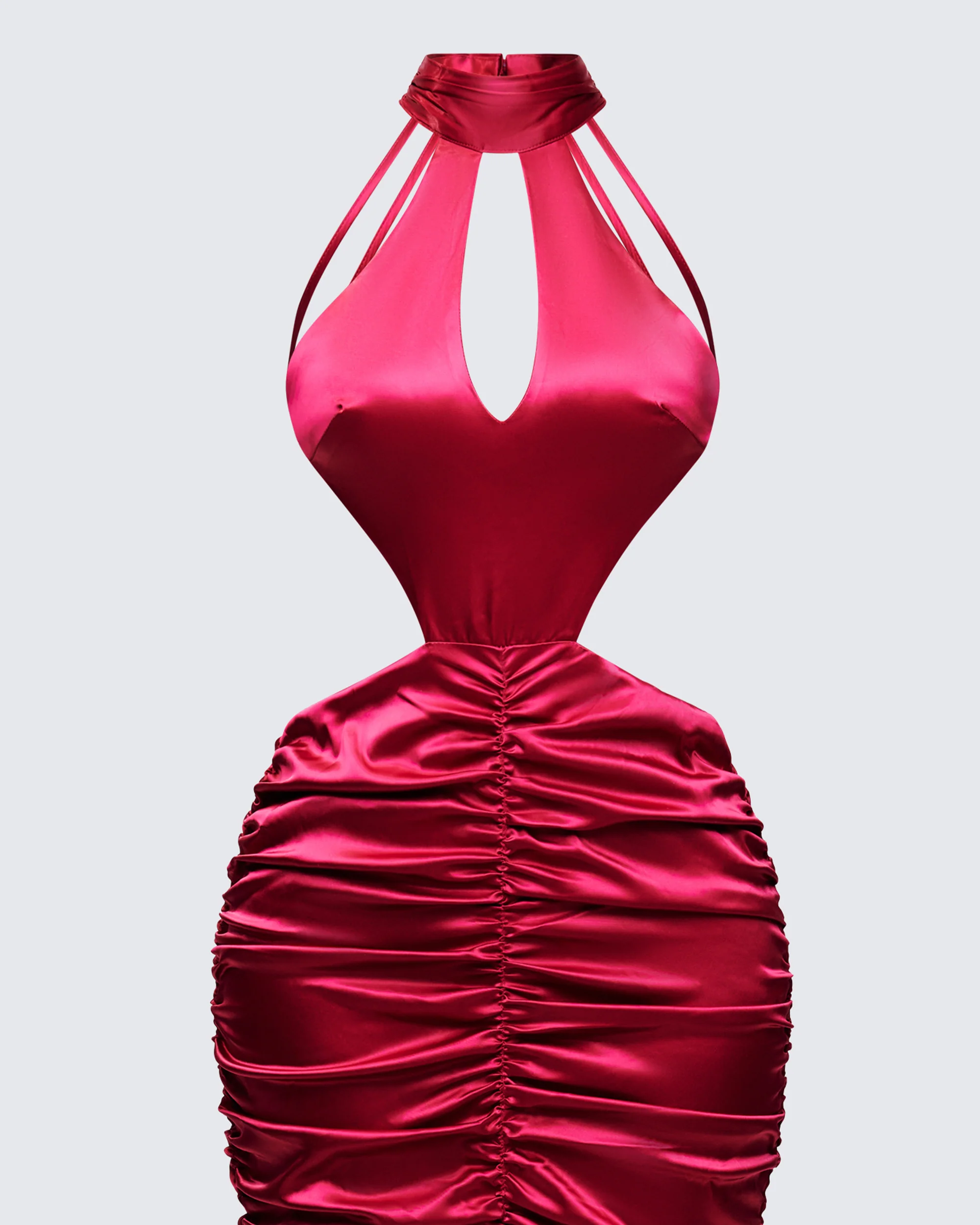Junia Red Ruched Midi Dress - Image 6