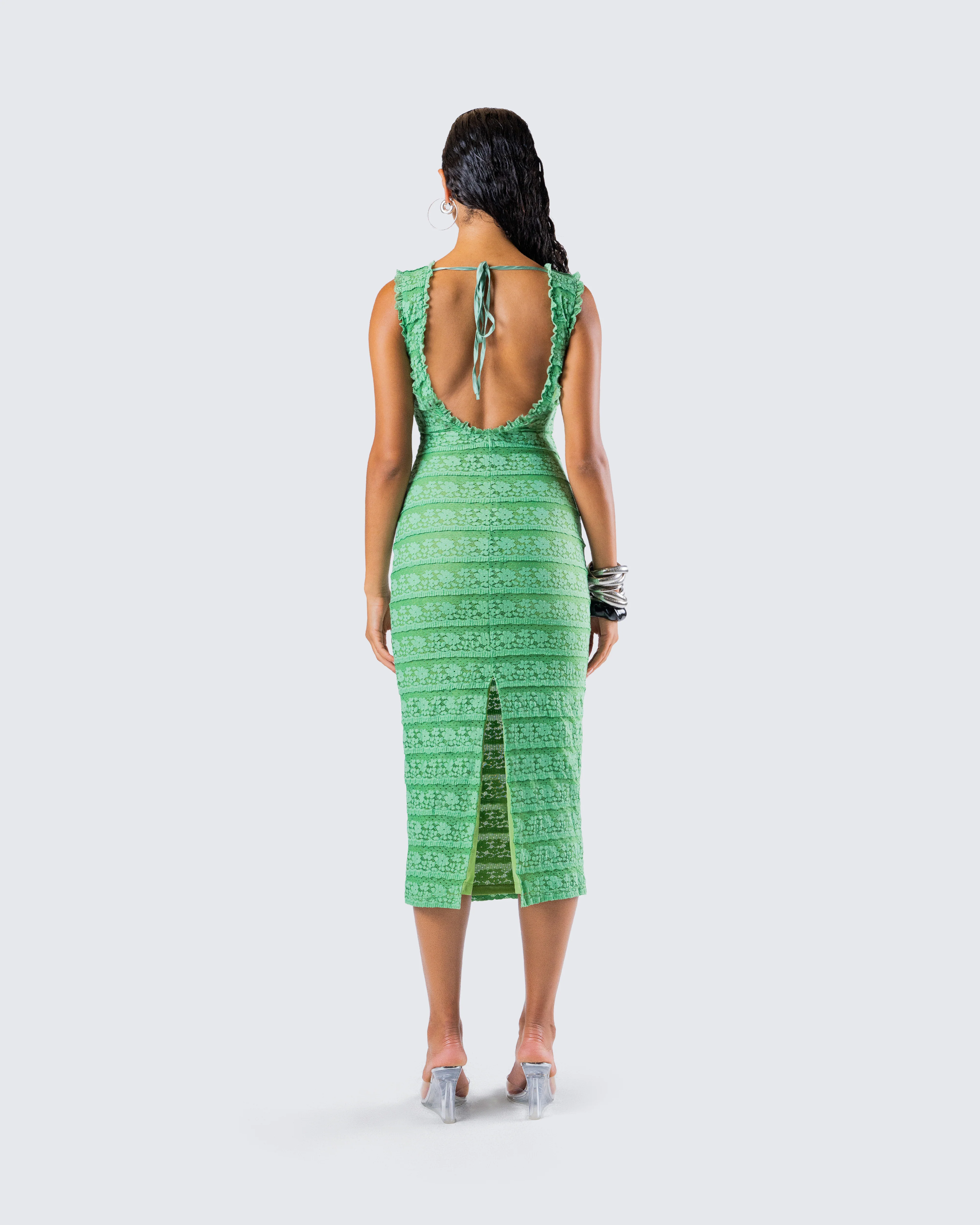 Kairi Green Ruffle Trim Midi Dress - Image 7