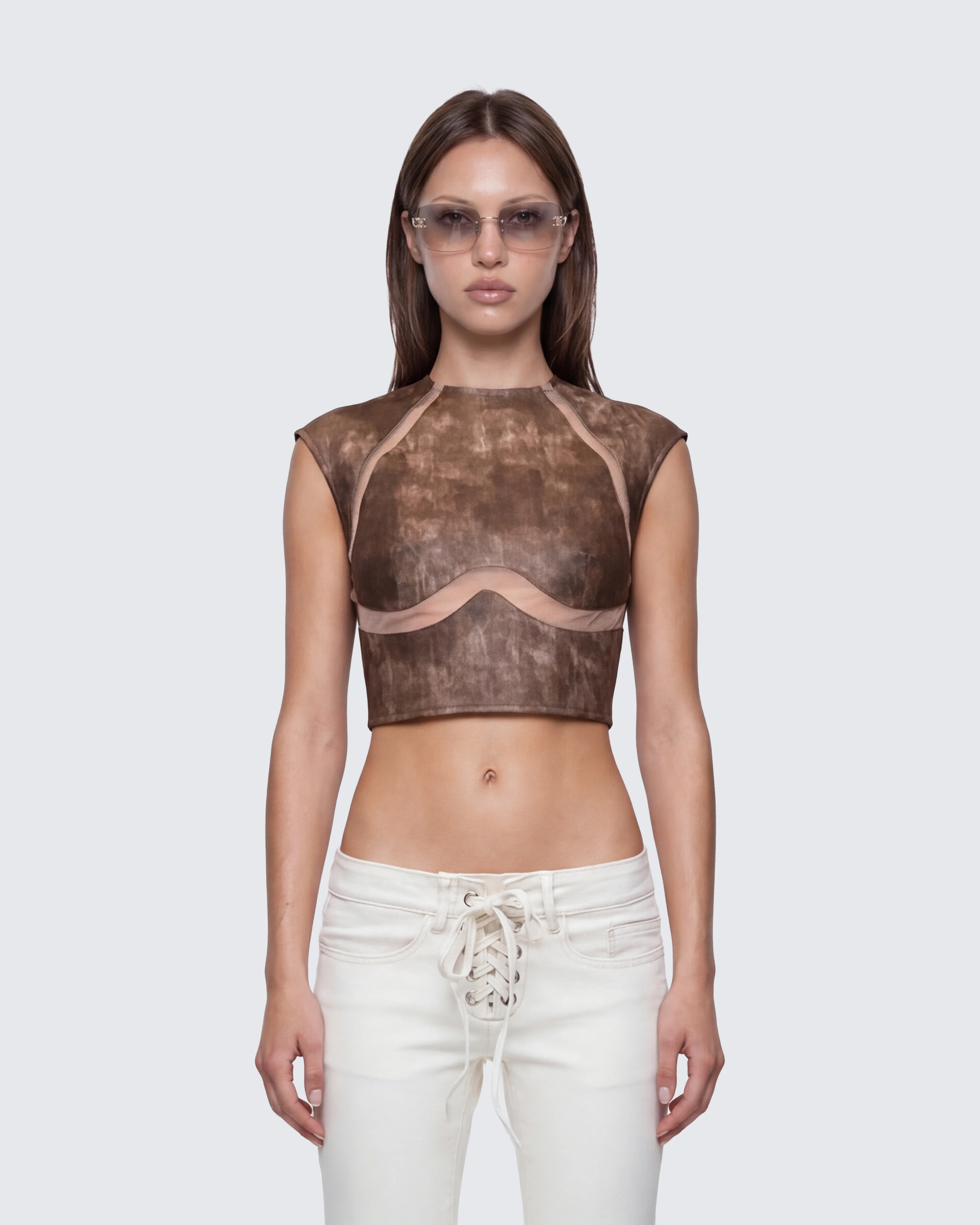 Kano Brown Vegan Leather Cutout Top - Image 2