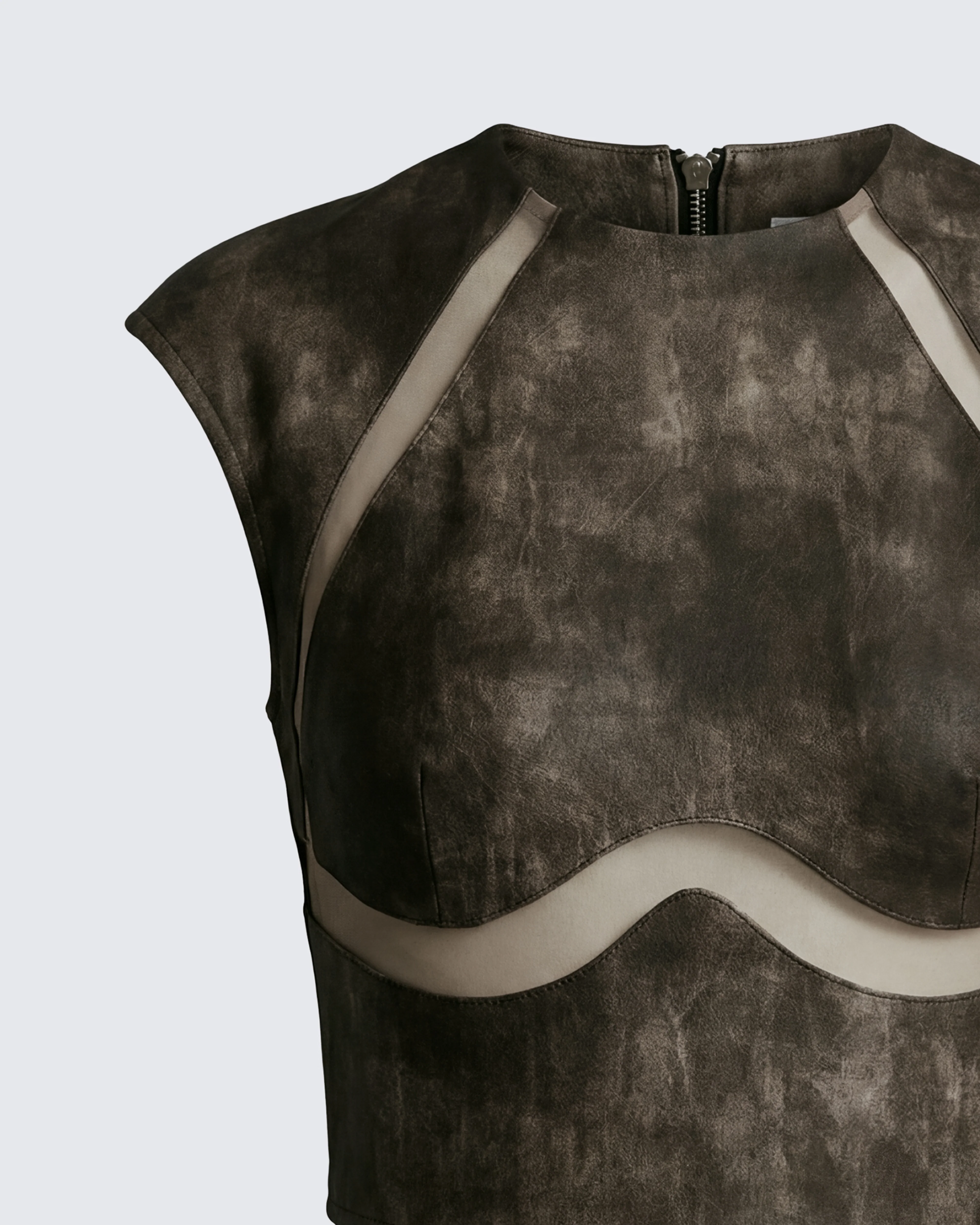 Kano Brown Vegan Leather Cutout Top - Image 6