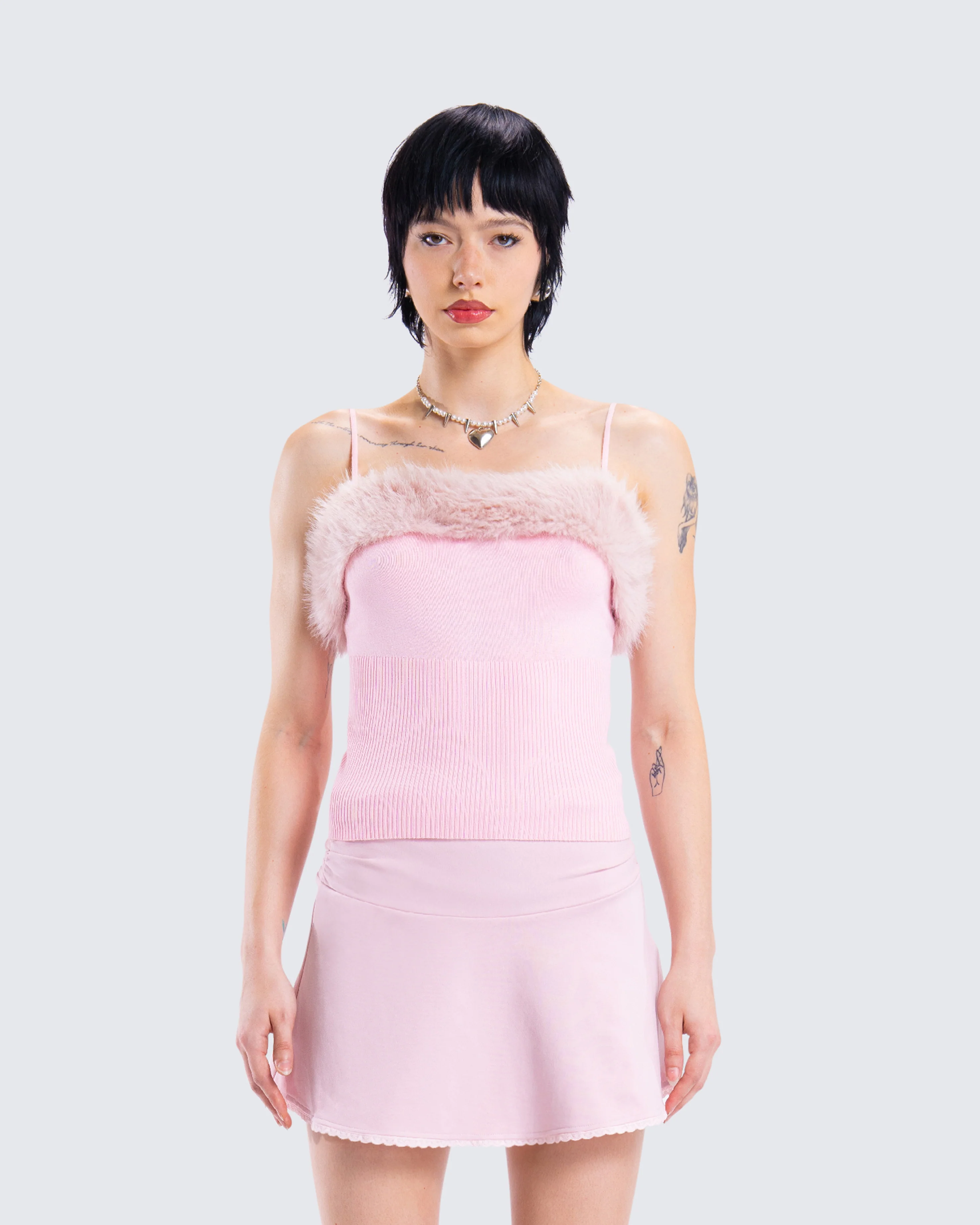 Karlissa Pink Fur Trim Cami Top - Image 4
