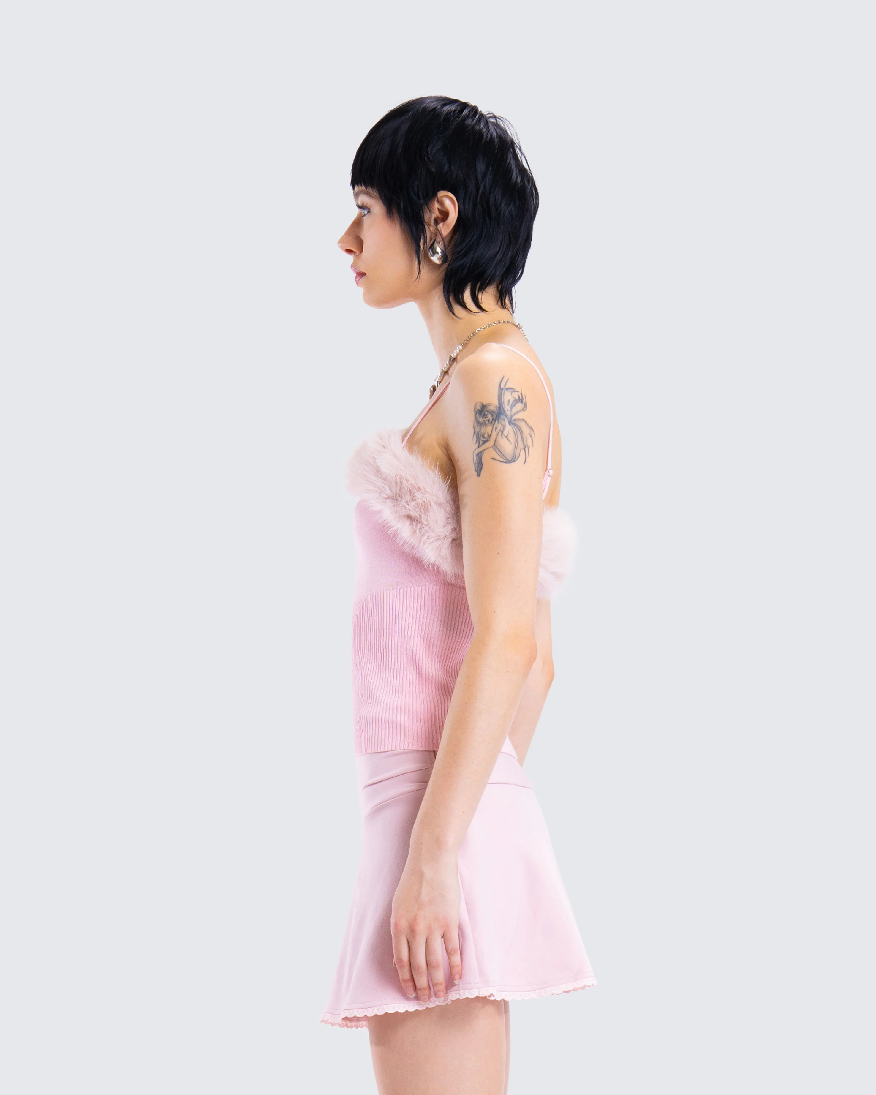 Karlissa Pink Fur Trim Cami Top - Image 6