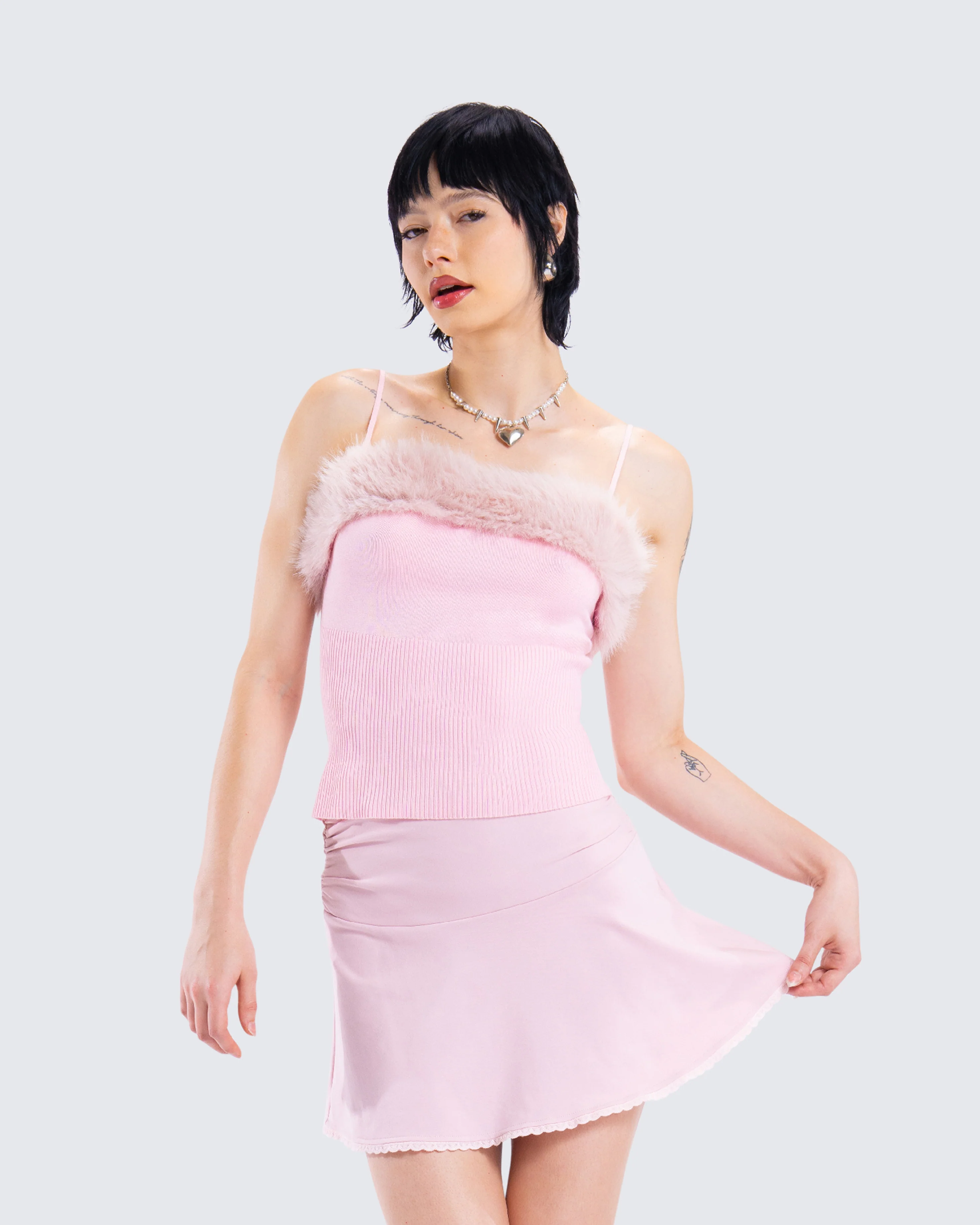 Karlissa Pink Fur Trim Cami Top - Image 8