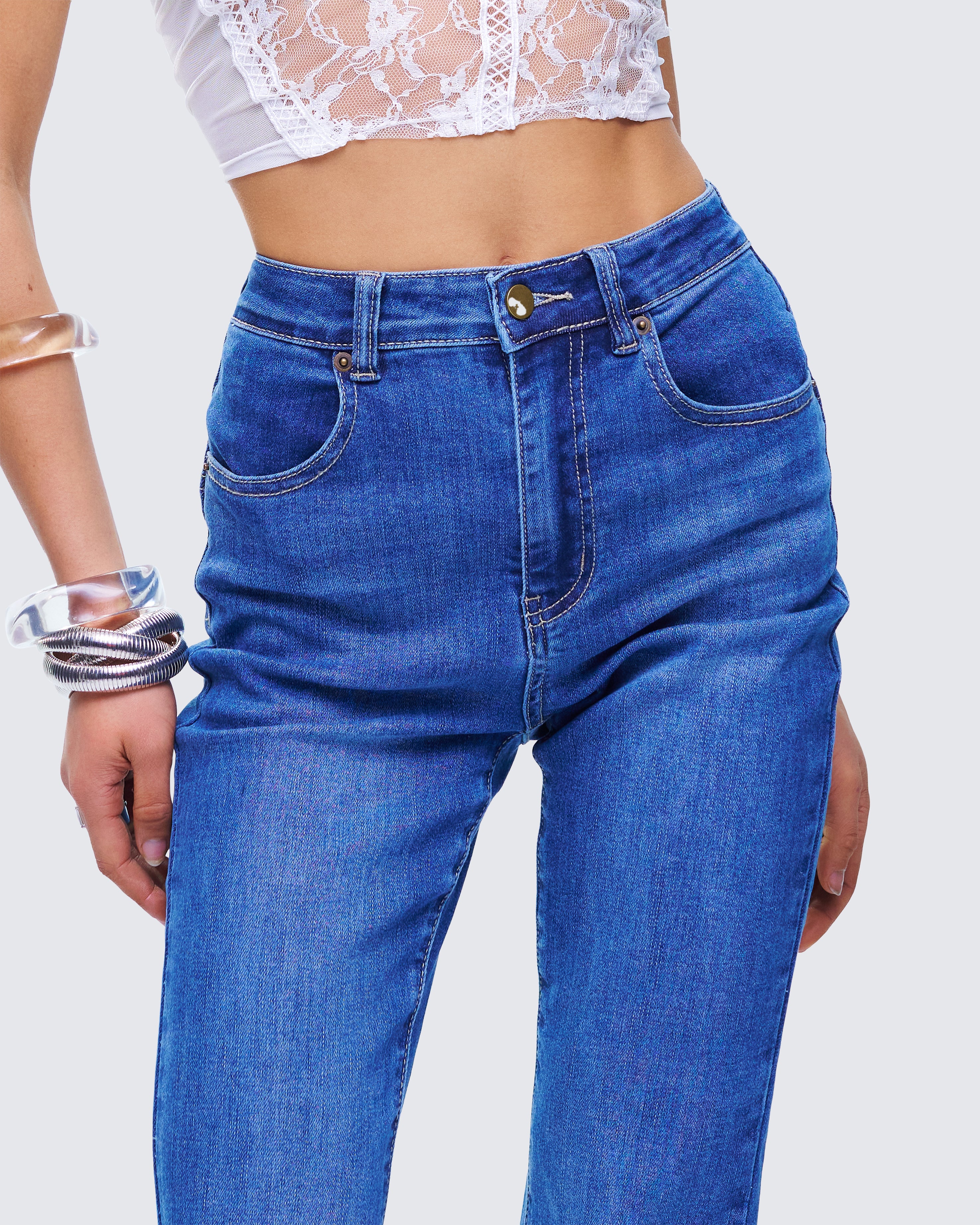 Kass High Rise Blue Denim Rainbow Jean - Image 7