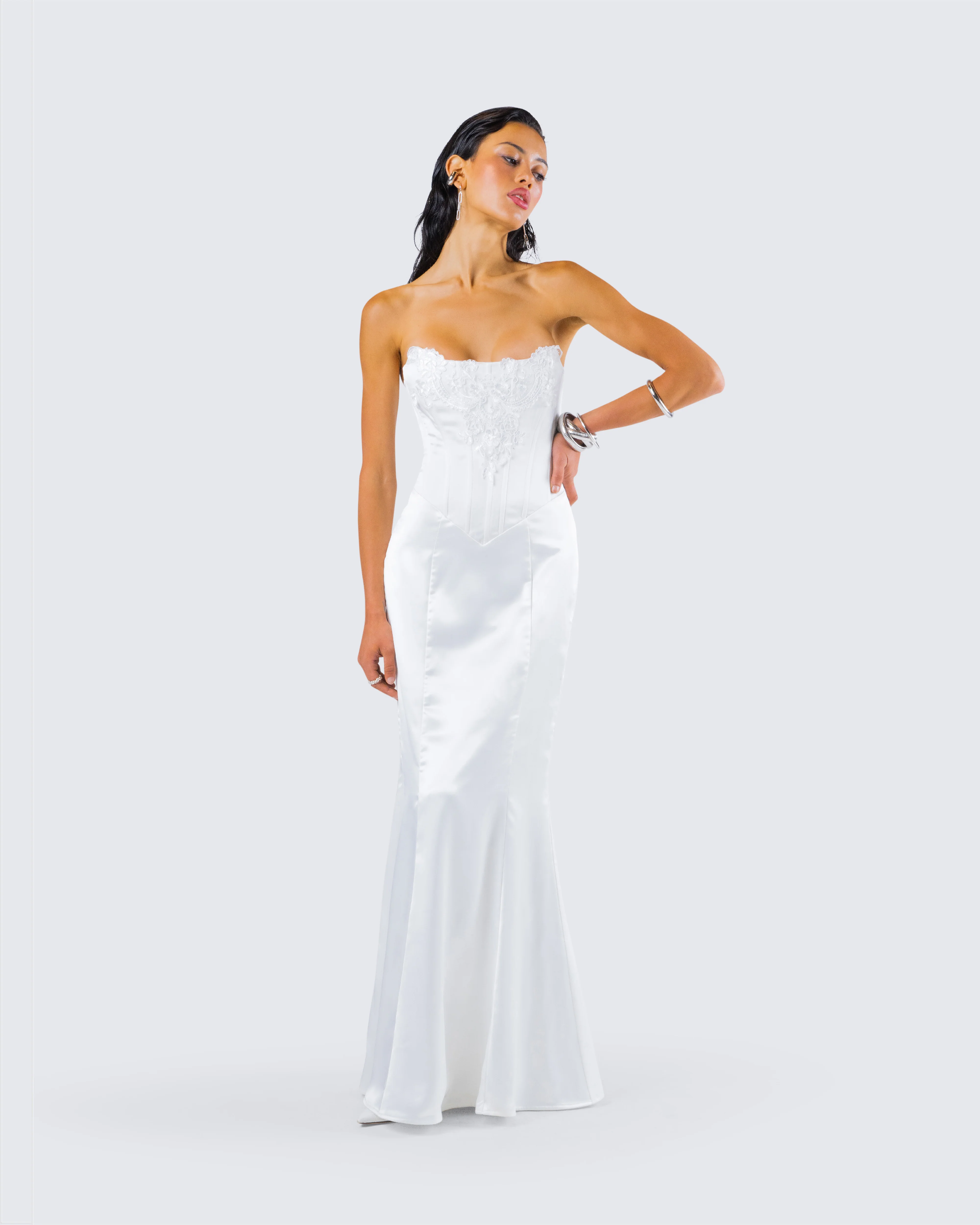 Katana White Lace Applique Gown - Image 8
