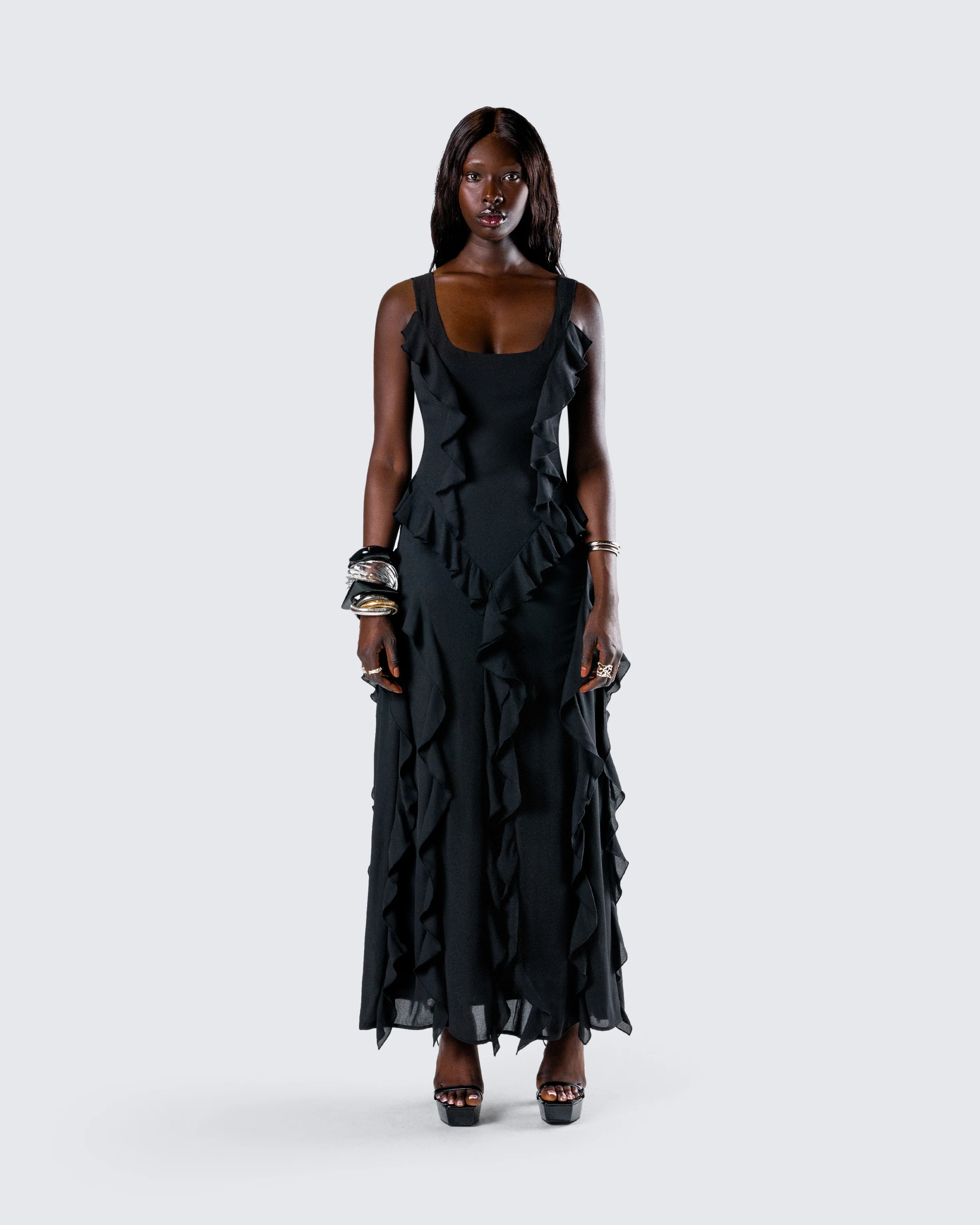 Katelyn Black Ruffle Maxi Dress - Image 4