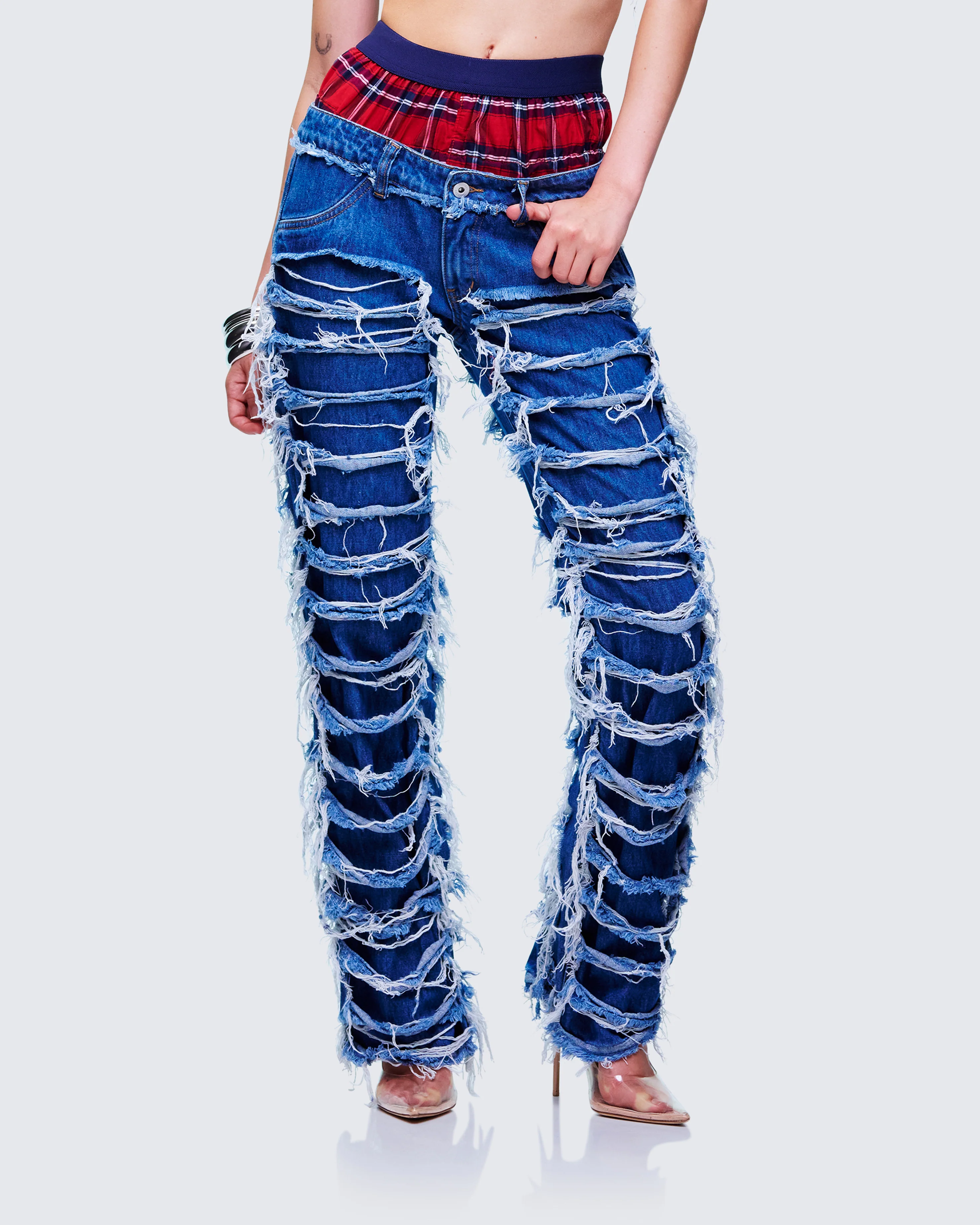 Katria Blue Frayed Denim Boxer Jean - Image 3