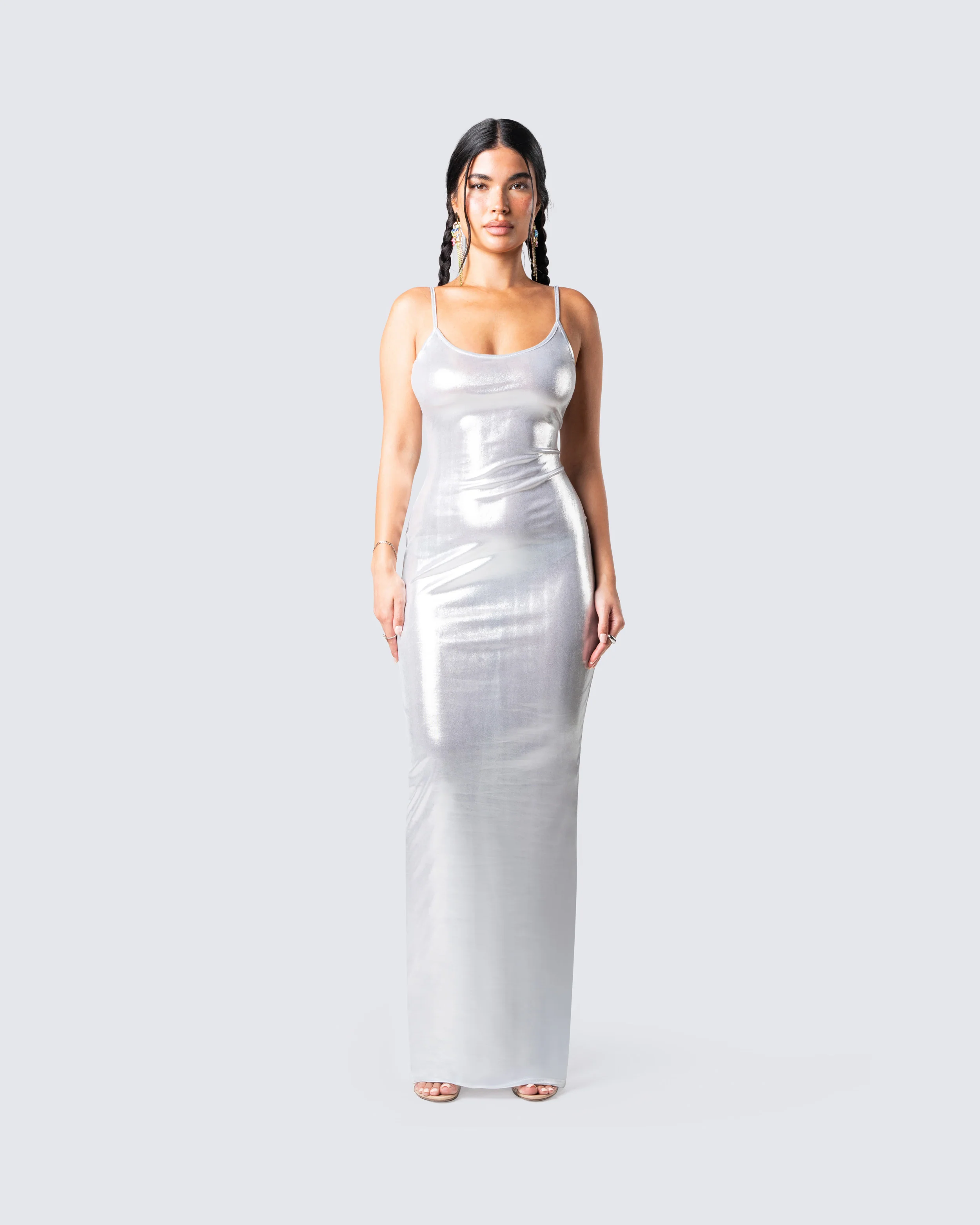 Katrina Metallic Fitted Maxi Dress - Image 4
