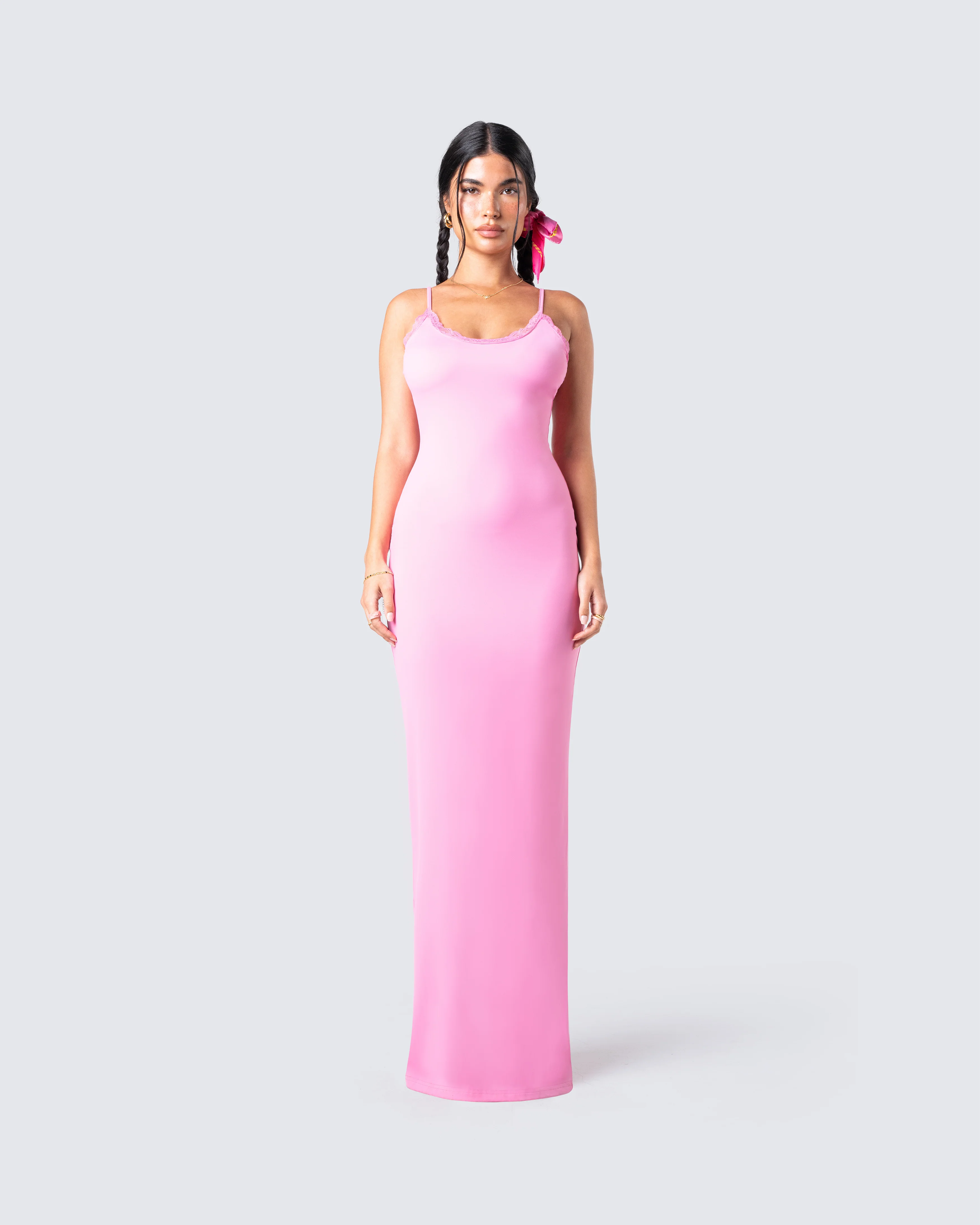 Kayla Pink Fitted Maxi Dress - Image 3