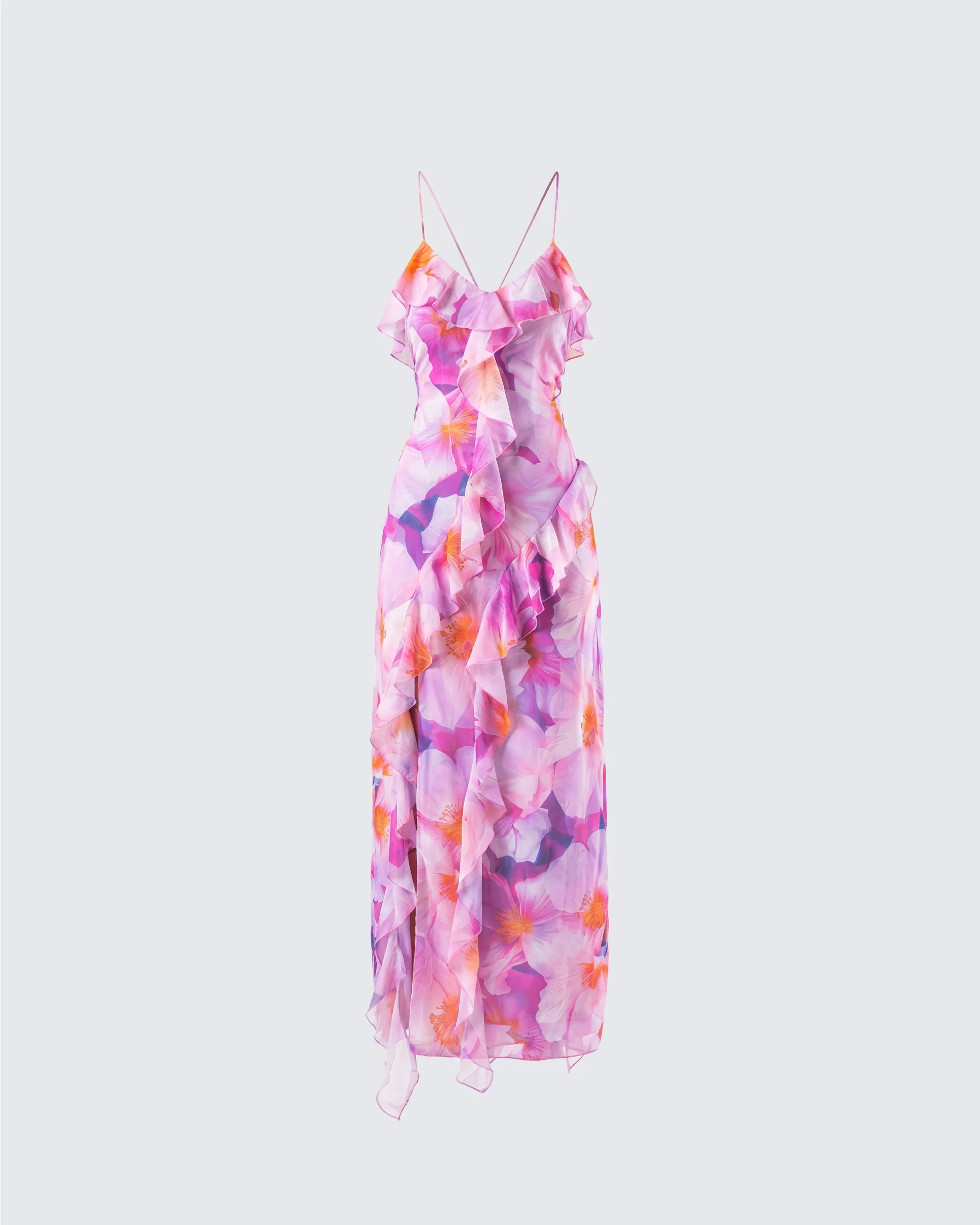 Kenya Pink Floral Ruffle Maxi Dress