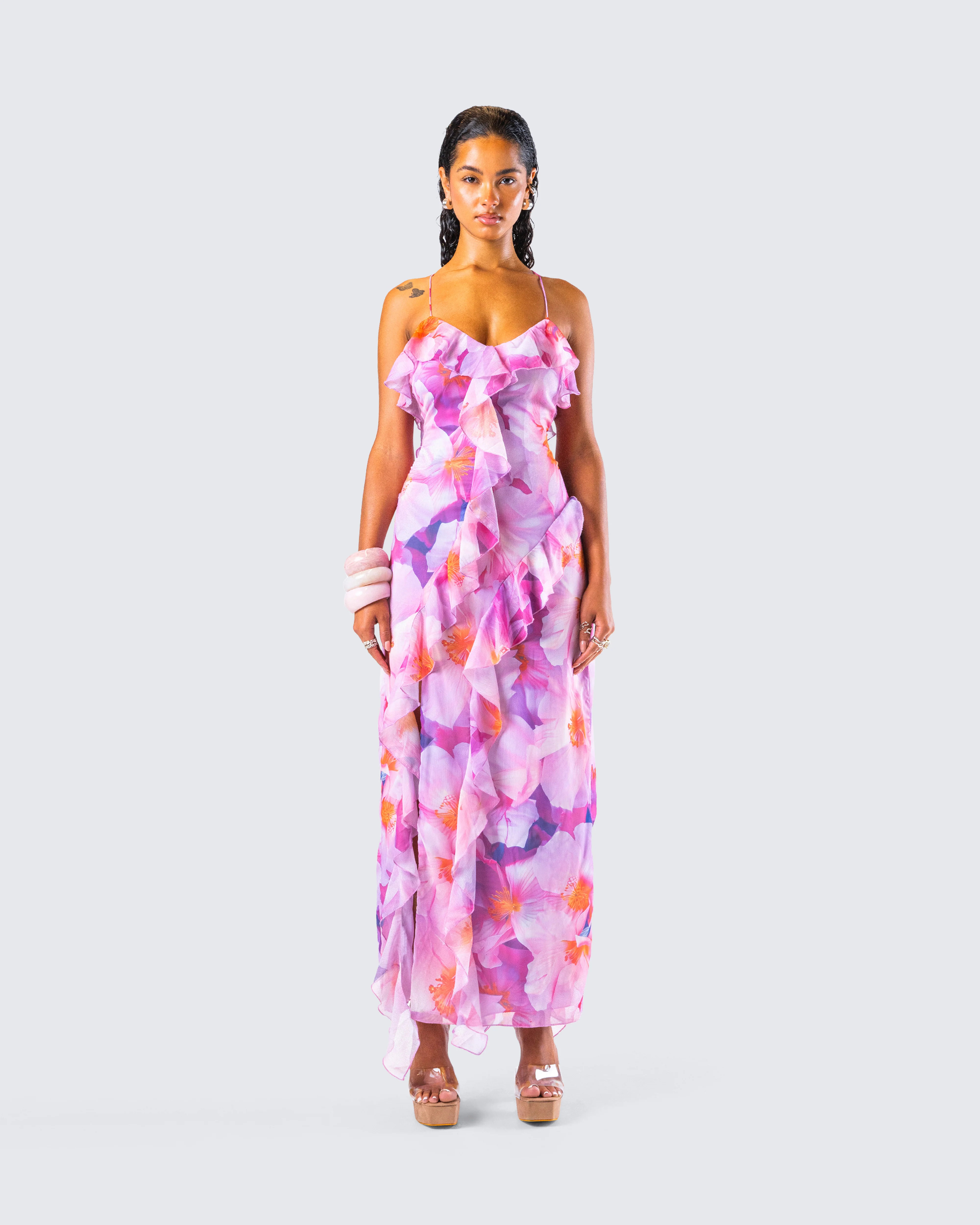 Kenya Pink Floral Ruffle Maxi Dress - Image 3