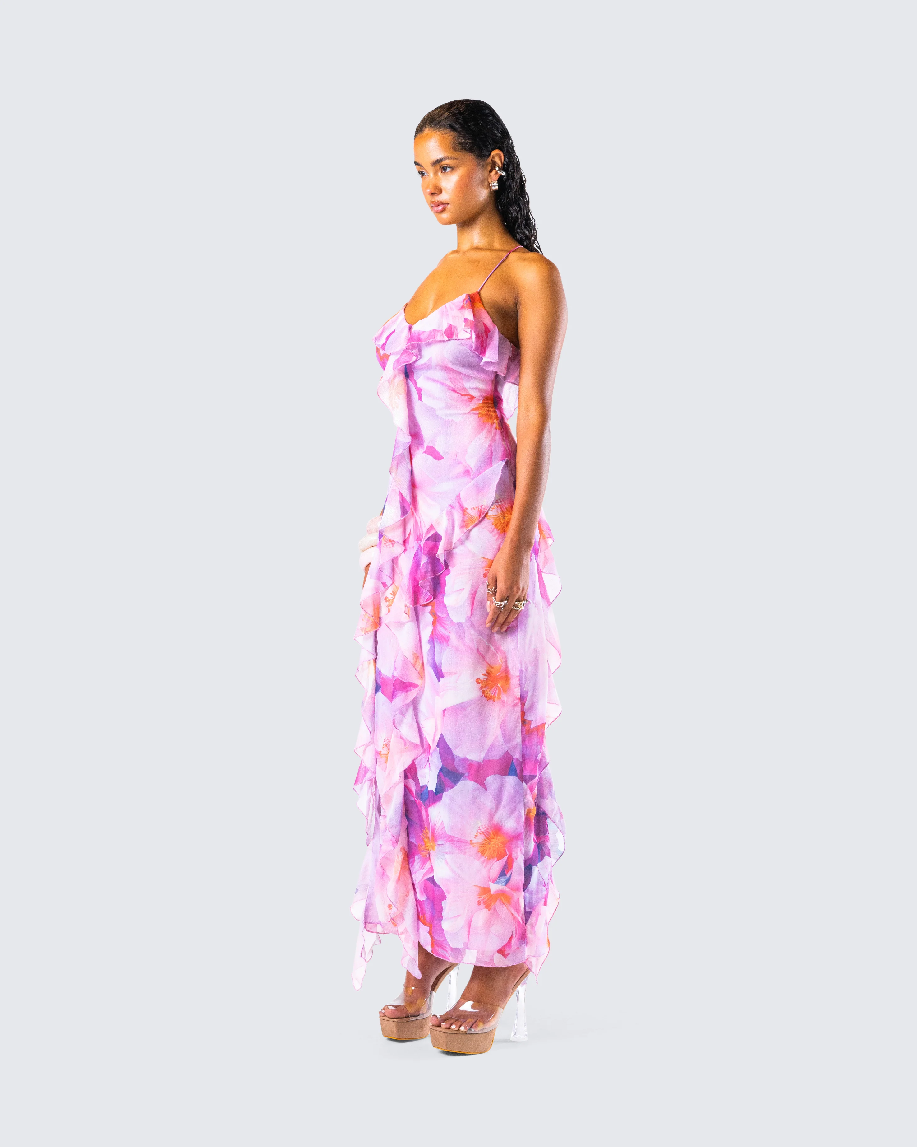 Kenya Pink Floral Ruffle Maxi Dress - Image 4