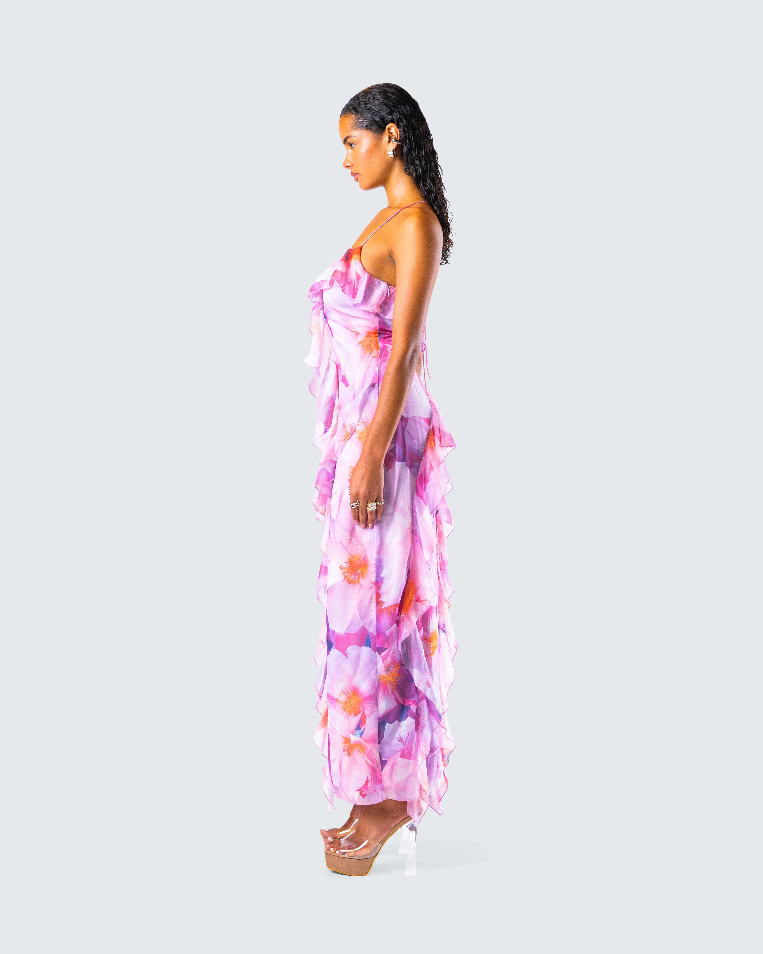 Kenya Pink Floral Ruffle Maxi Dress - Image 5
