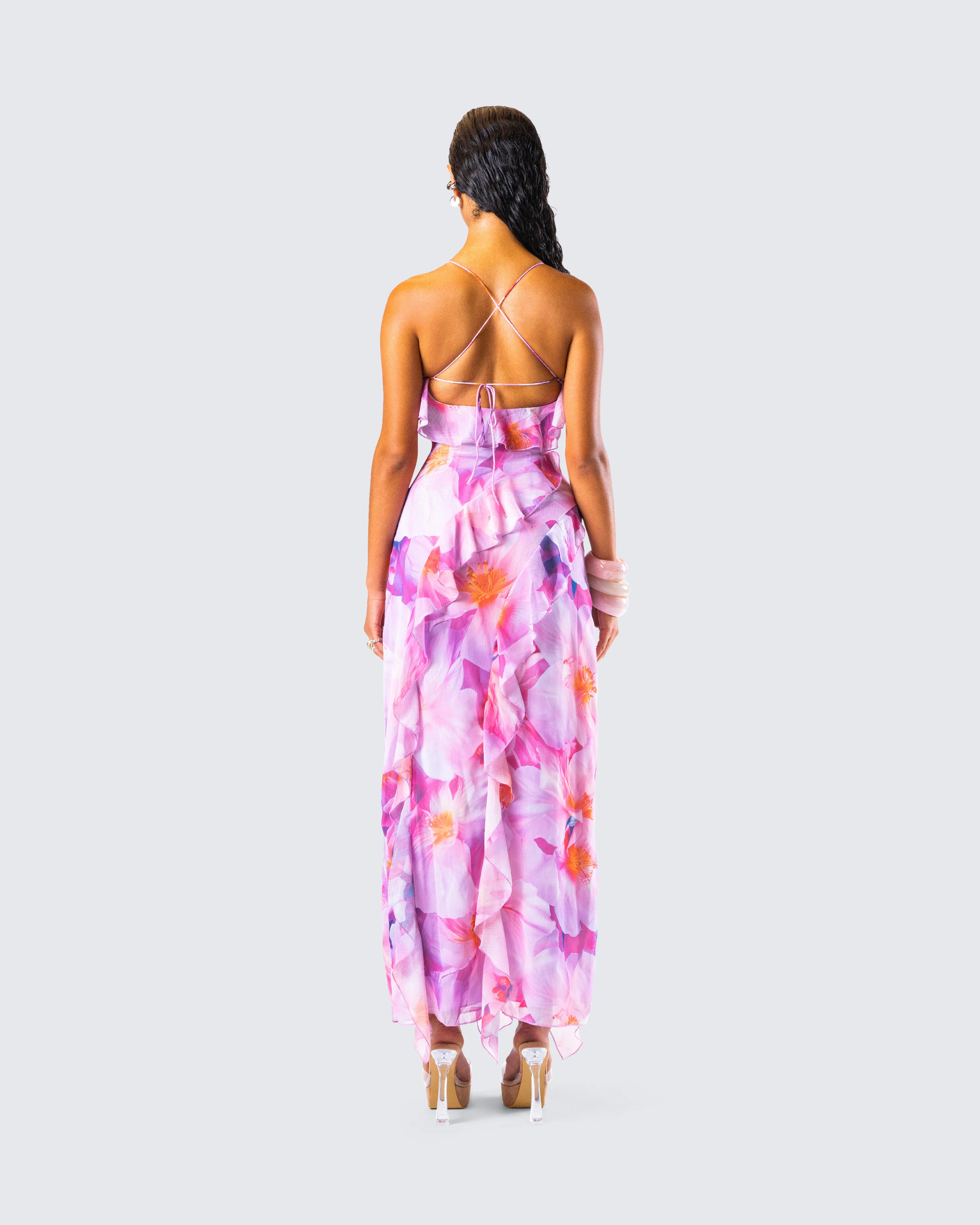Kenya Pink Floral Ruffle Maxi Dress - Image 6