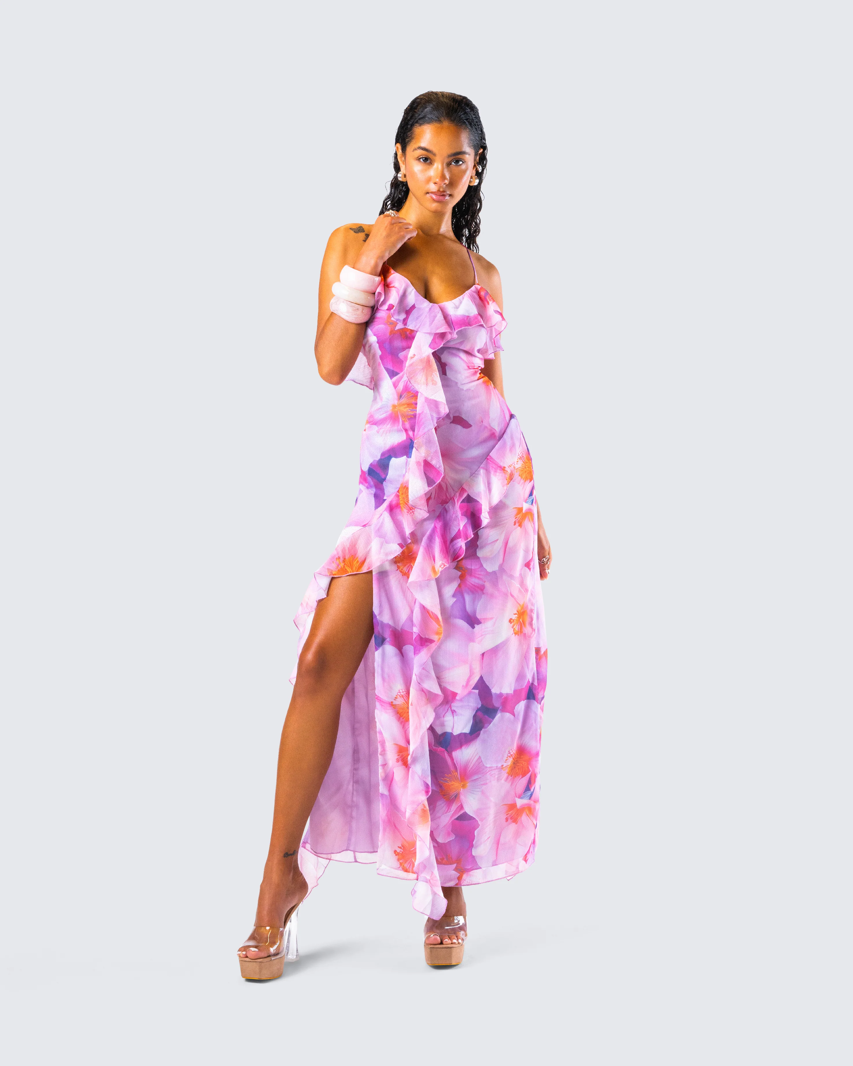 Kenya Pink Floral Ruffle Maxi Dress - Image 7