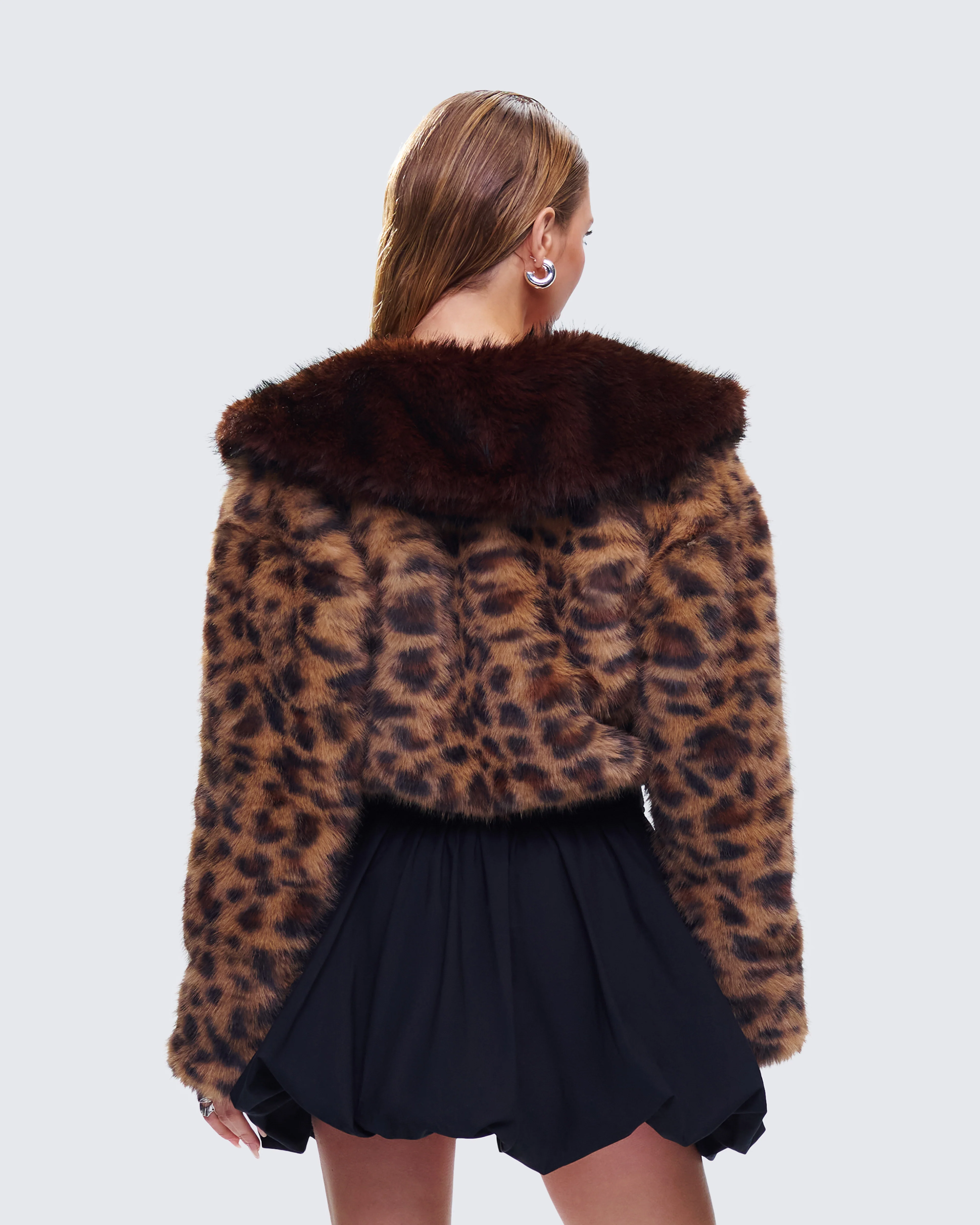 Kenza Brown Faux Leopard Fur Jacket - Image 5