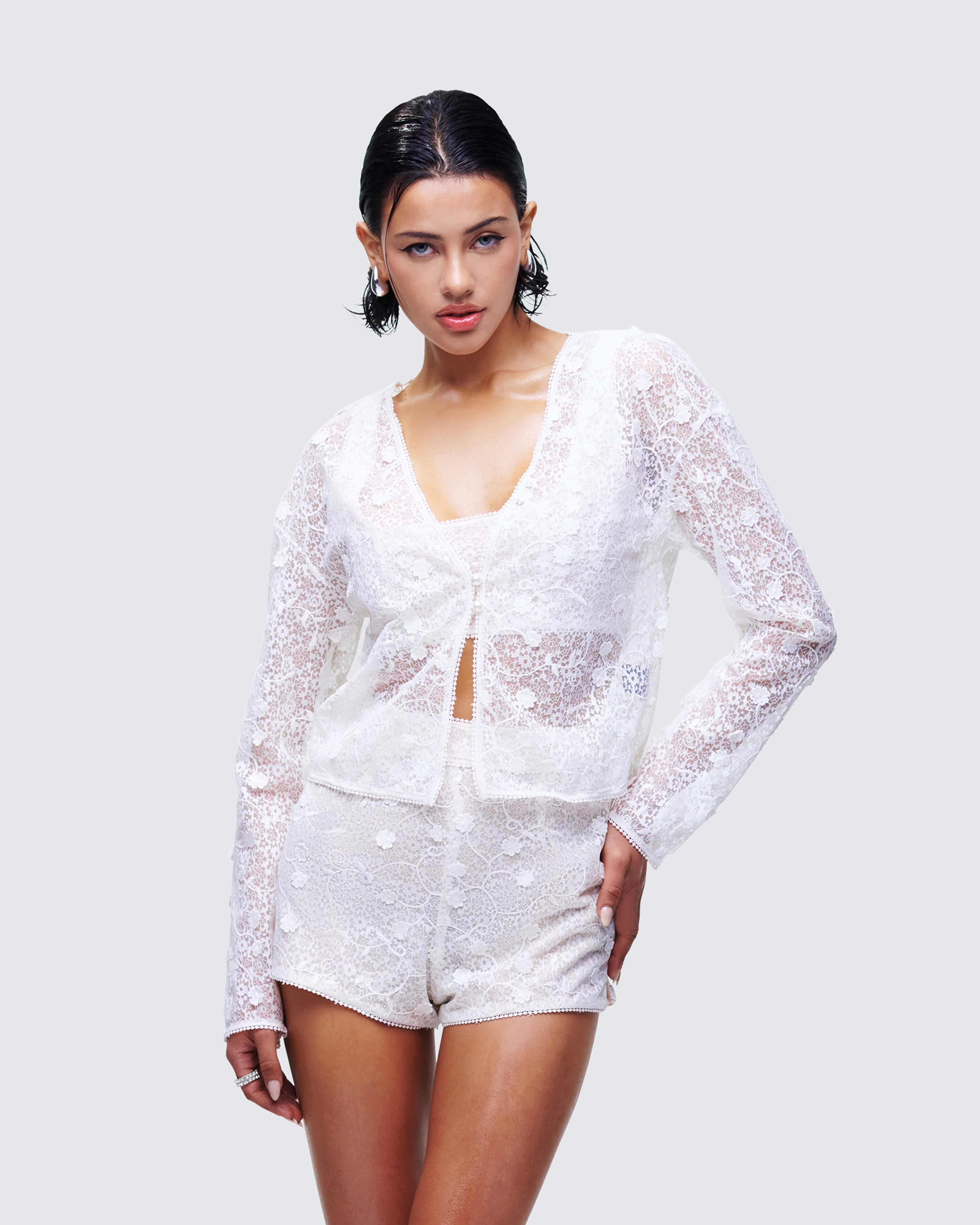 Keturah White Embroidered Lace Cardigan - Image 3