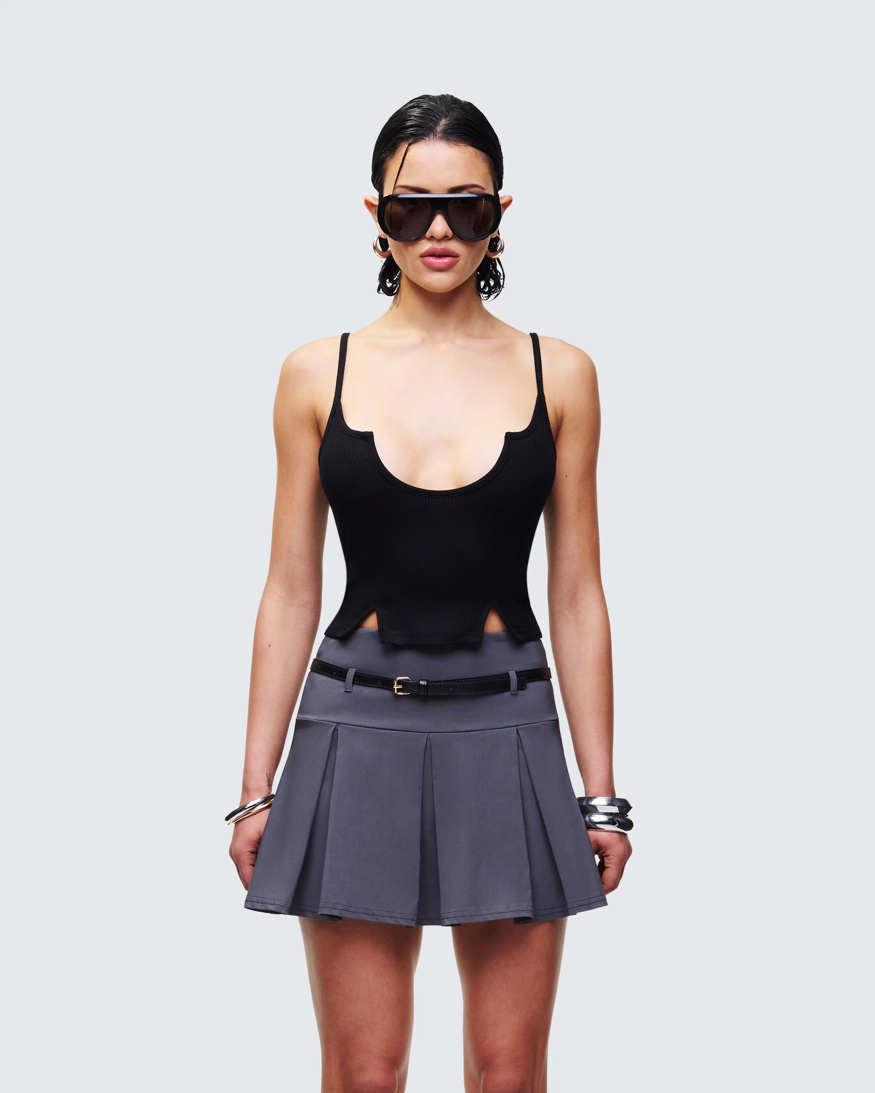 Keykie Black Rib U Neck Crop Cami Top - Image 2