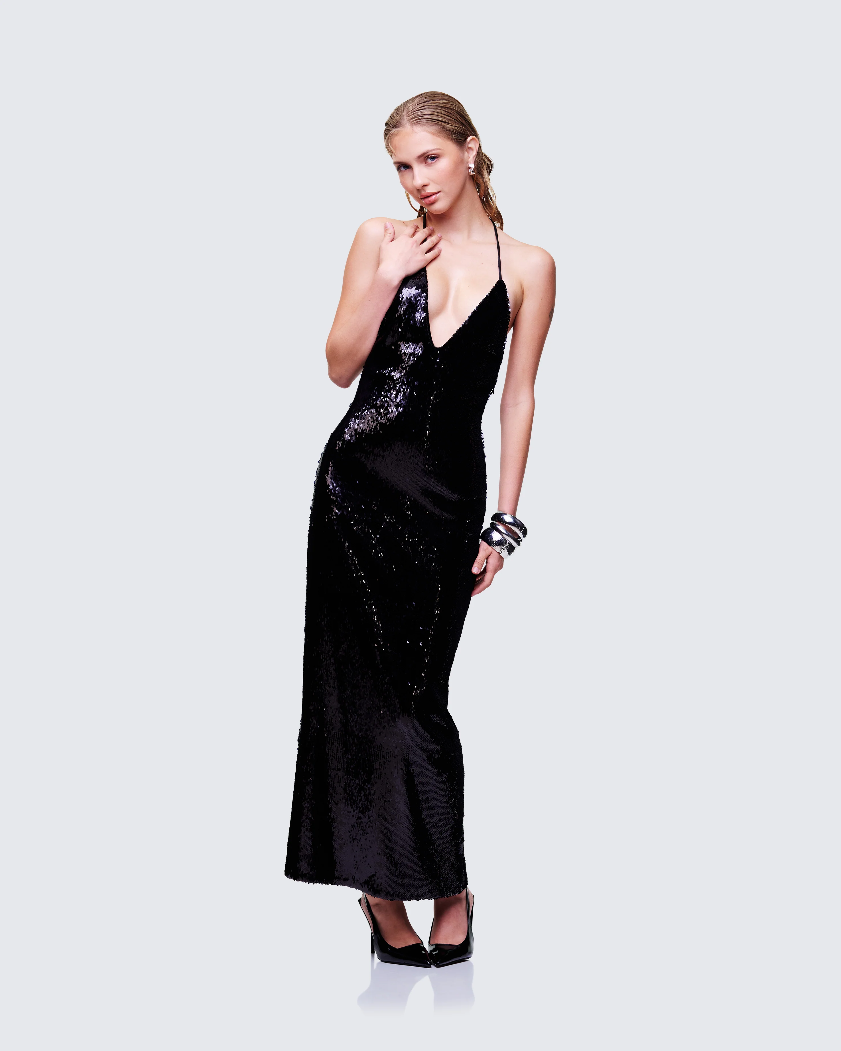Khadija Black Sequin Pencil Midi Dress - Image 4