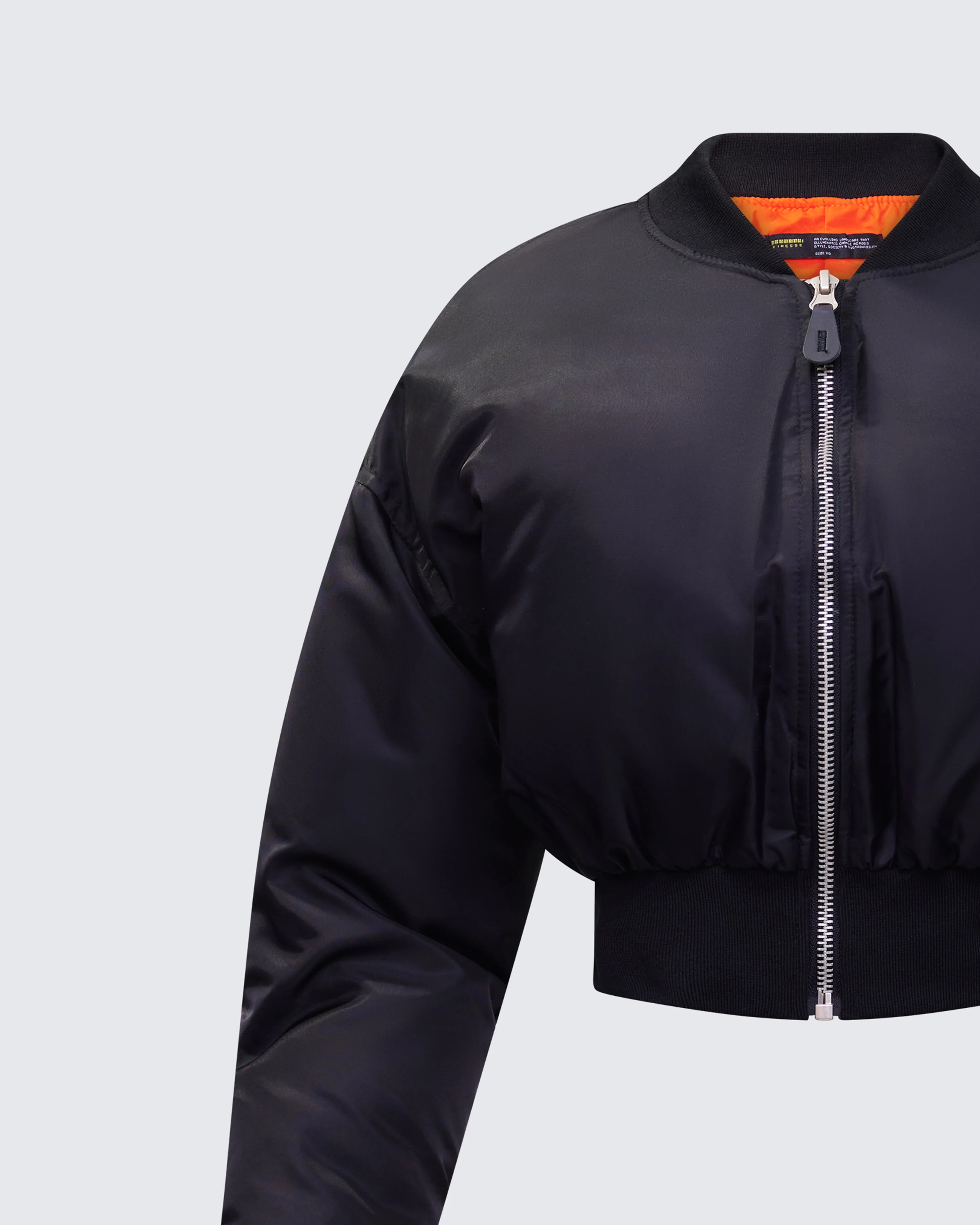 Khione Black Flight Satin Cropped Bomber Jacket - Image 6