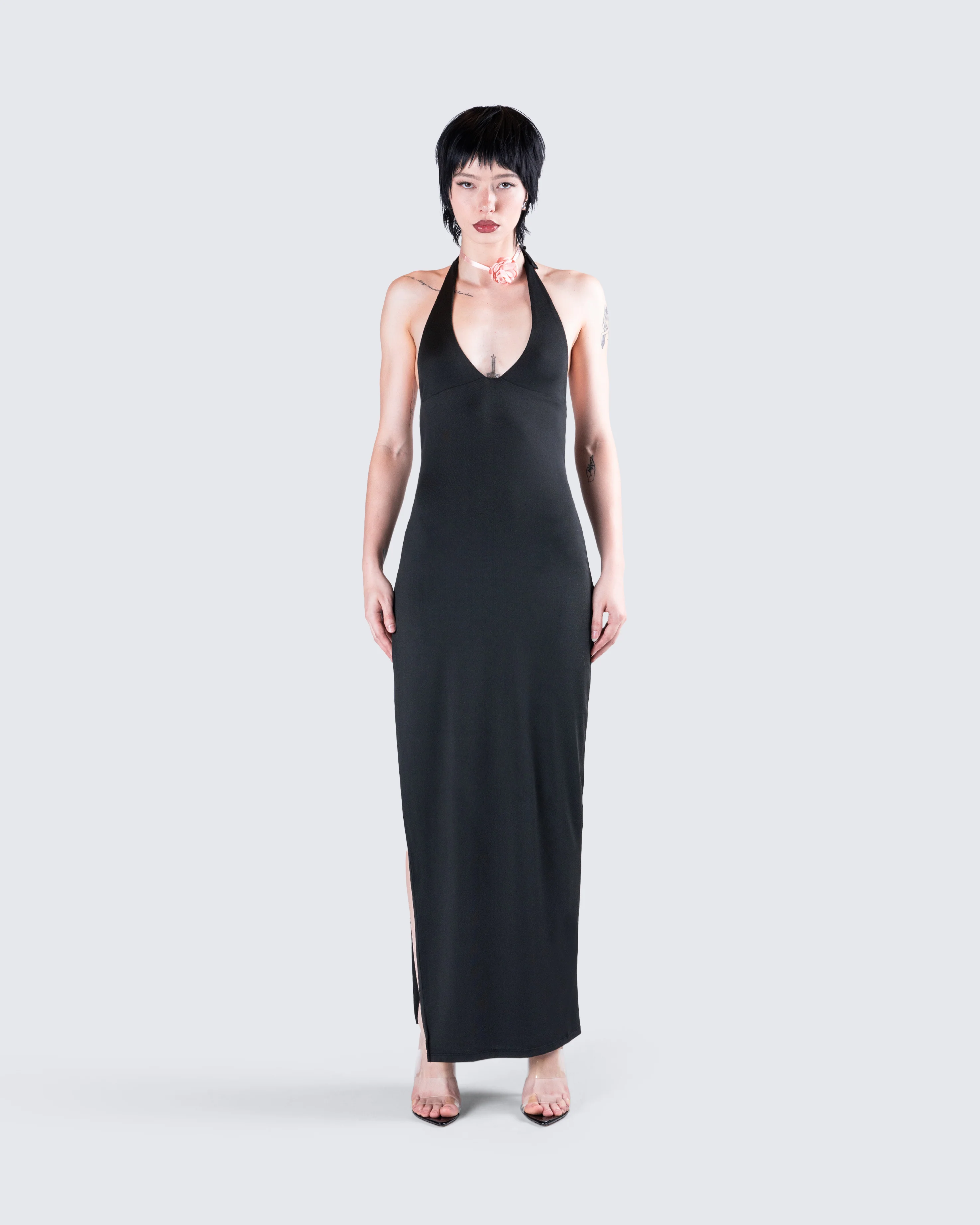 Kiari Black Halter Maxi Dress - Image 4