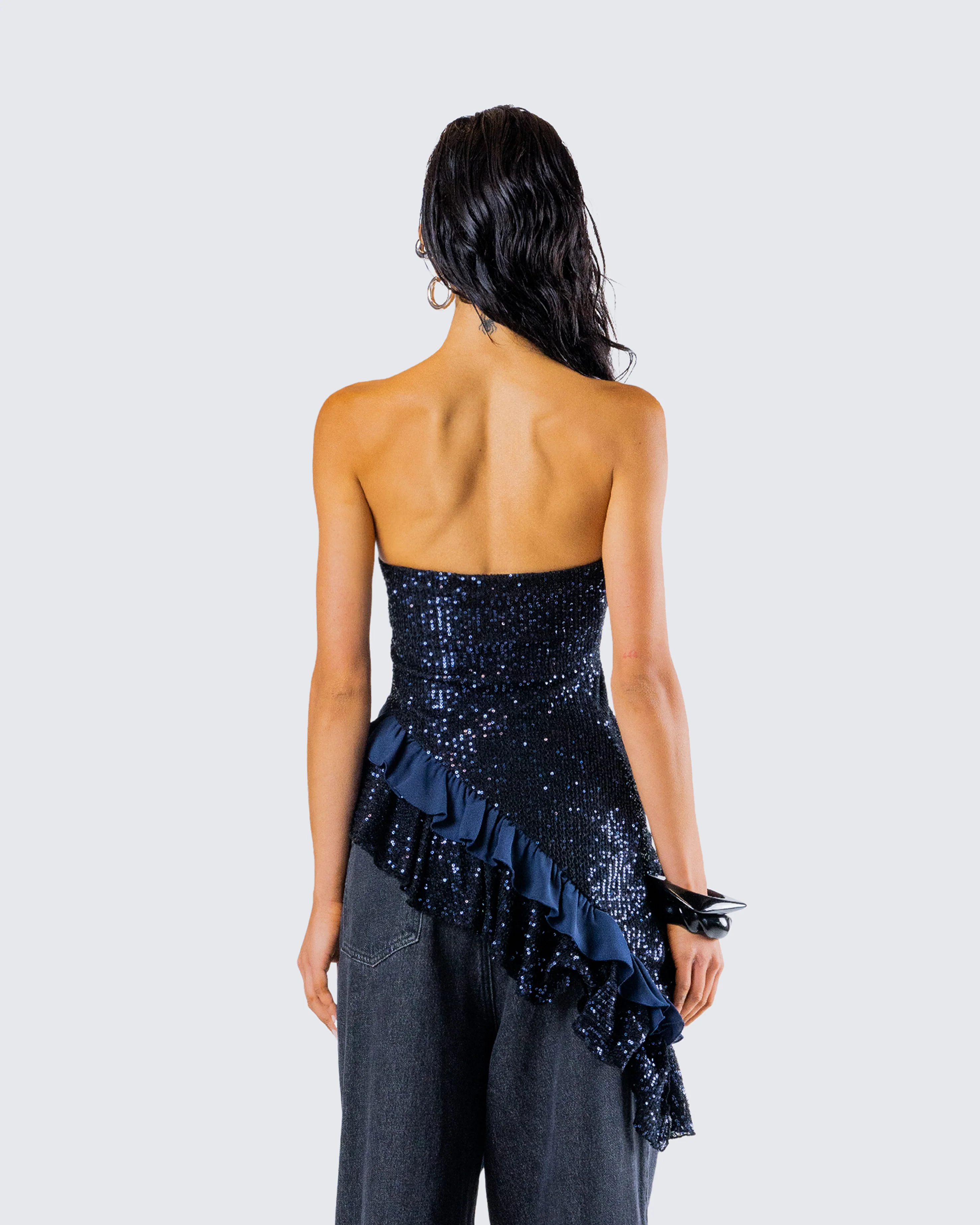 Kienna Navy Sequin Asymmetrical Top - Image 7