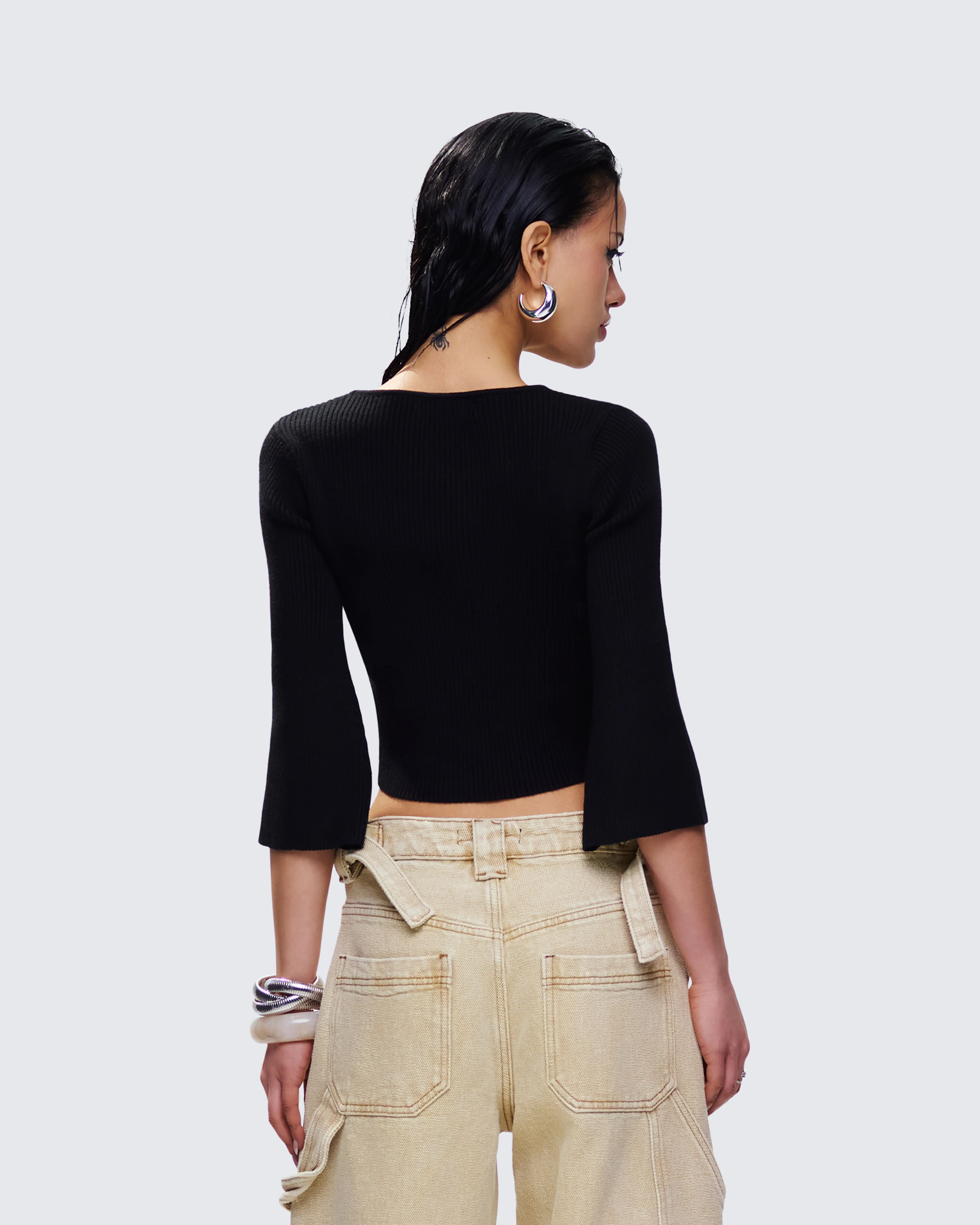 Kimmy Black Ribbed Cardigan Top - Image 4