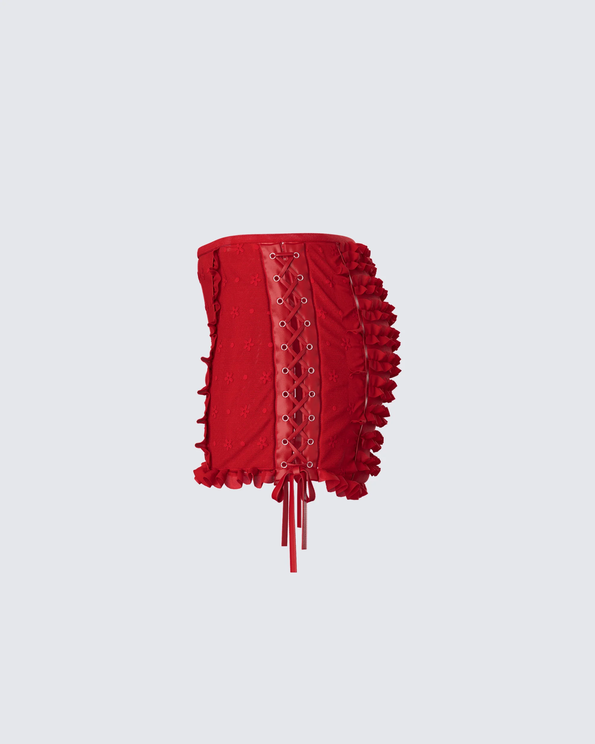 Kimona Red Ruffle Micro Mini Skirt - Image 2