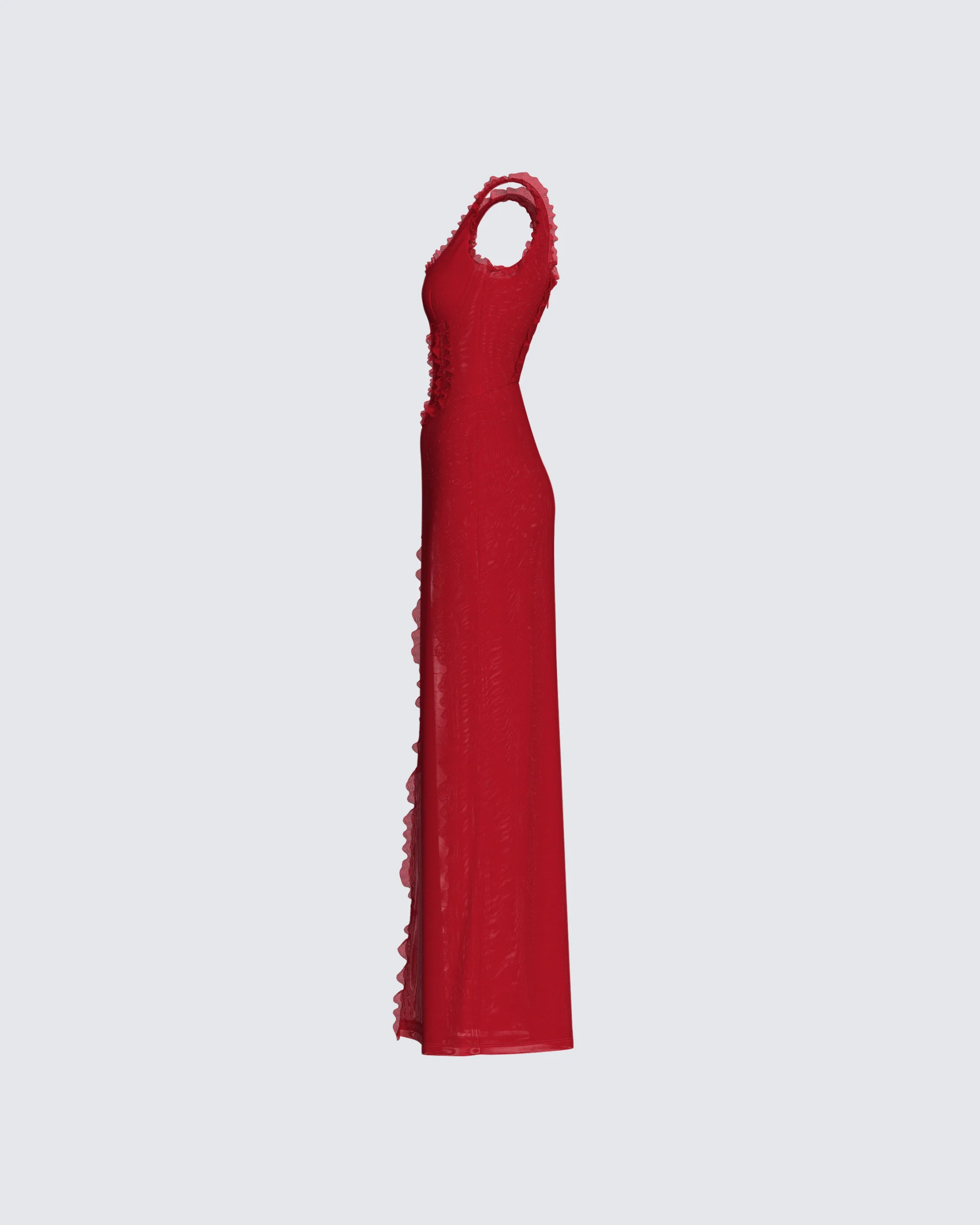 Kimoni Red Ruffle Corset Maxi Dress - Image 2