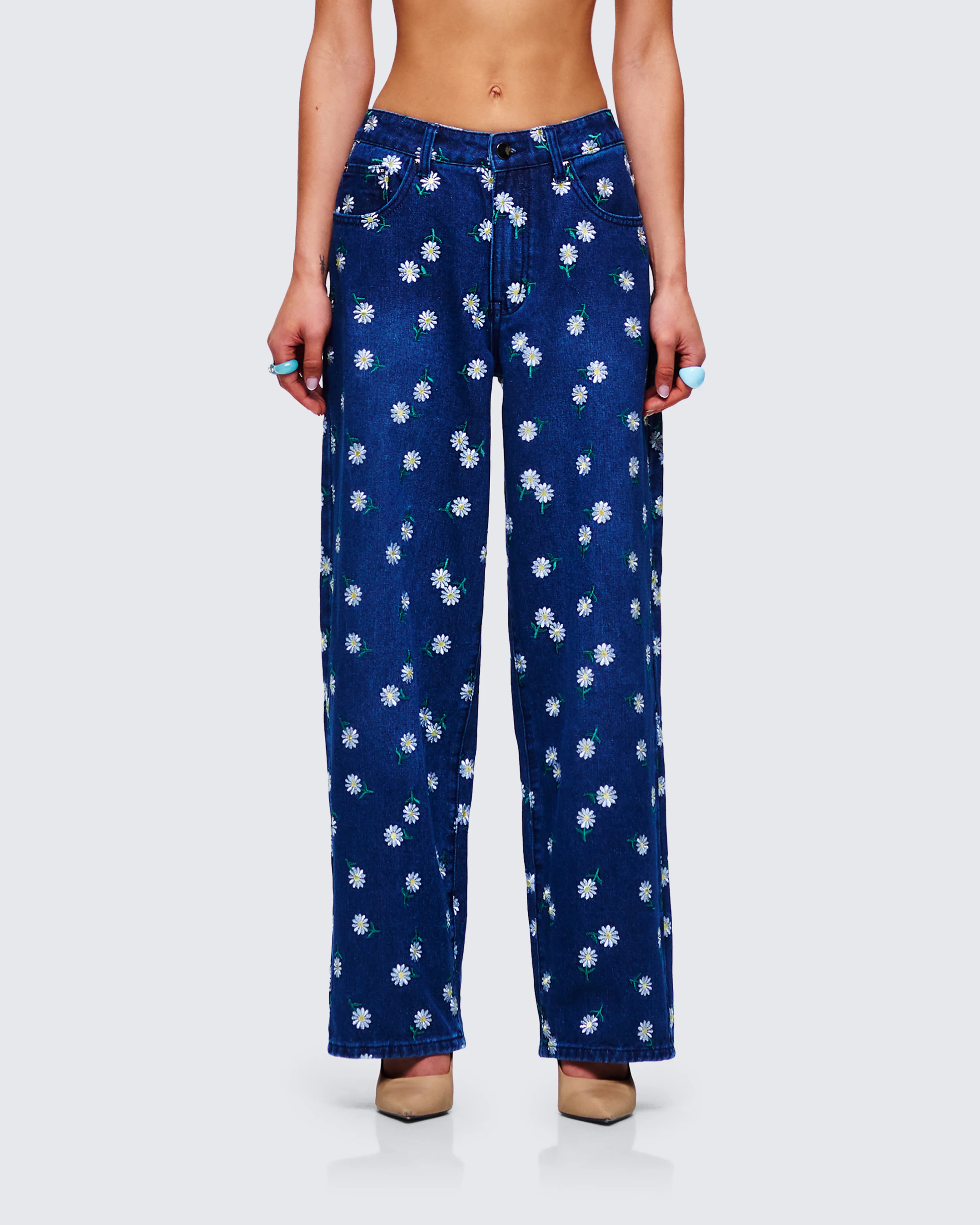 Kincade Blue Mid Rise Floral Embroidery Jean - Image 4