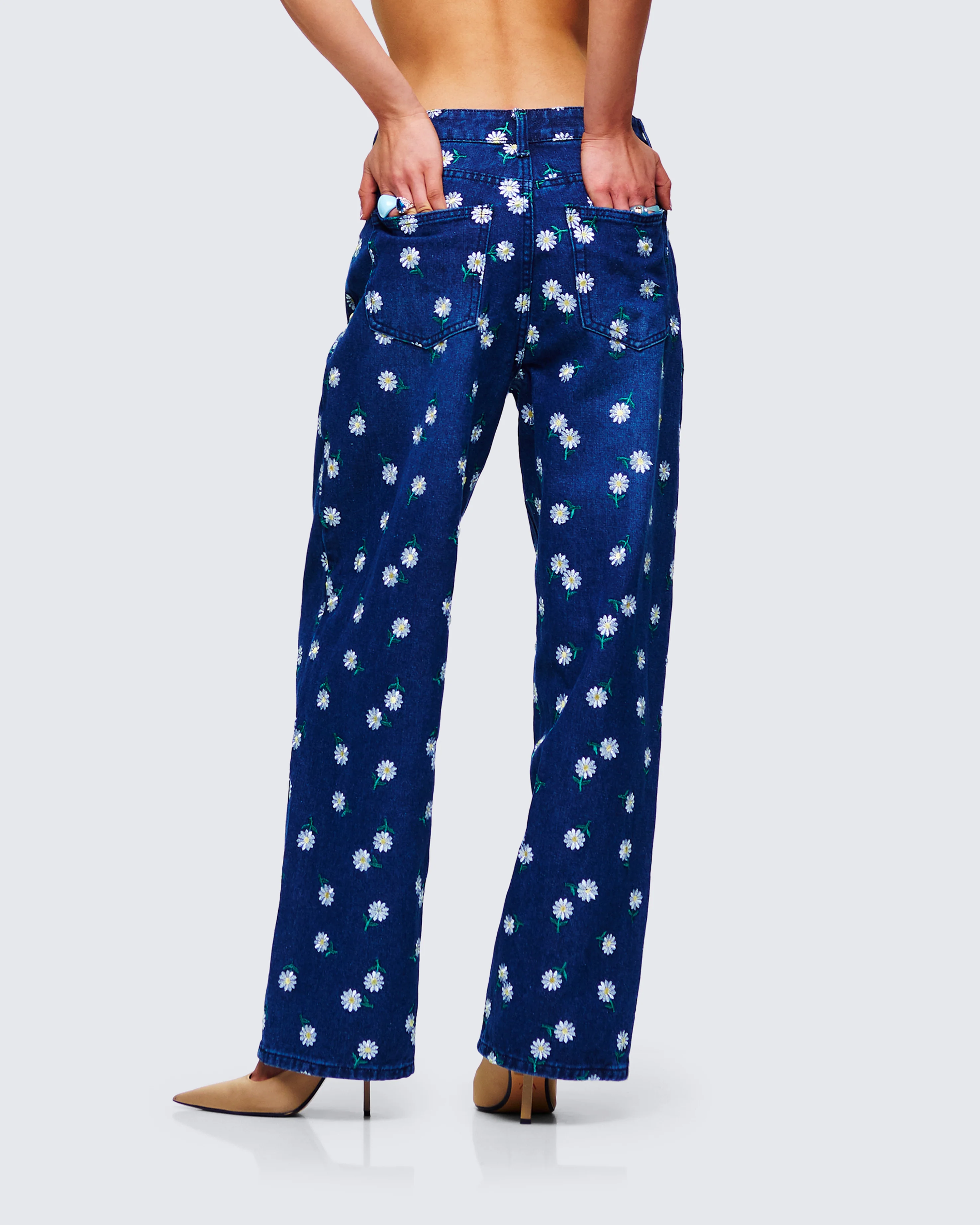 Kincade Blue Mid Rise Floral Embroidery Jean - Image 6