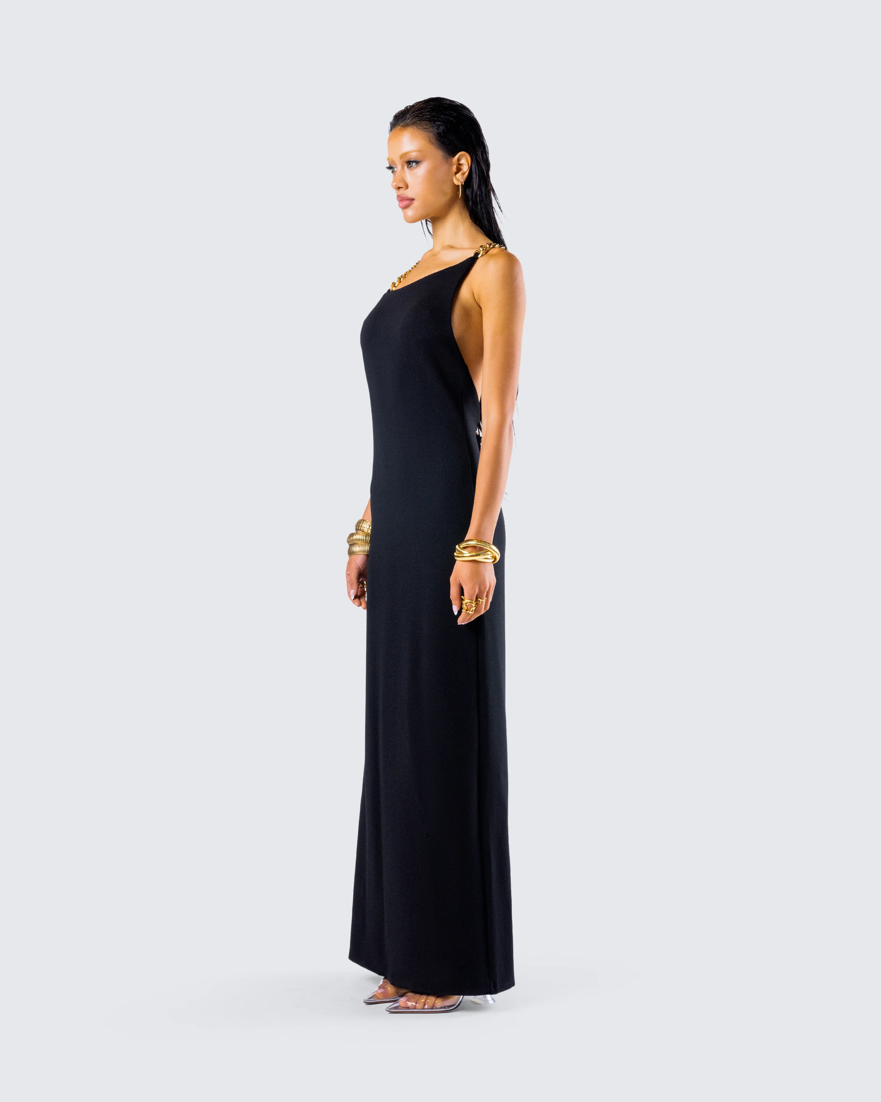 Kippa Black Asymmetrical Chain Gown - Image 5