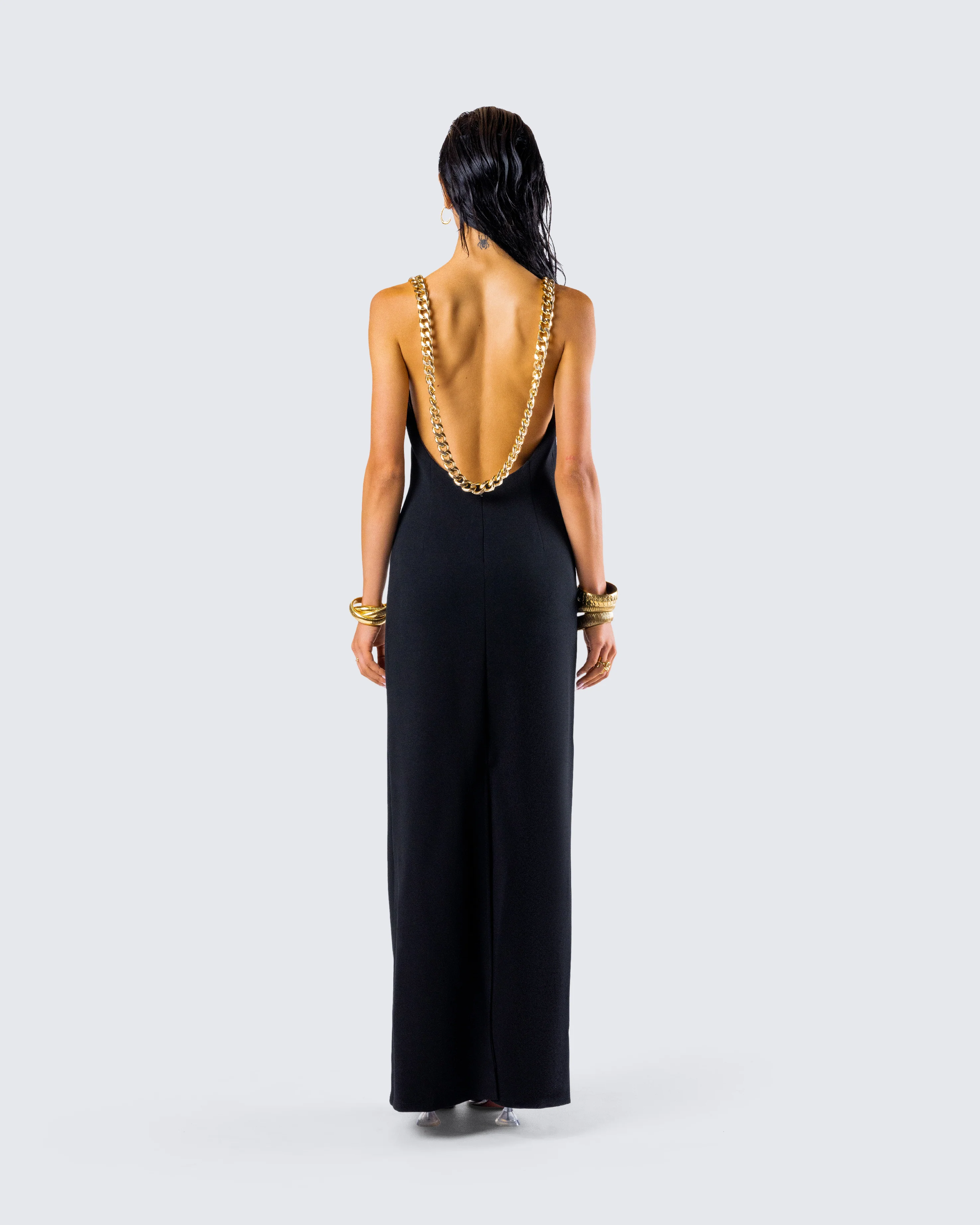 Kippa Black Asymmetrical Chain Gown - Image 7