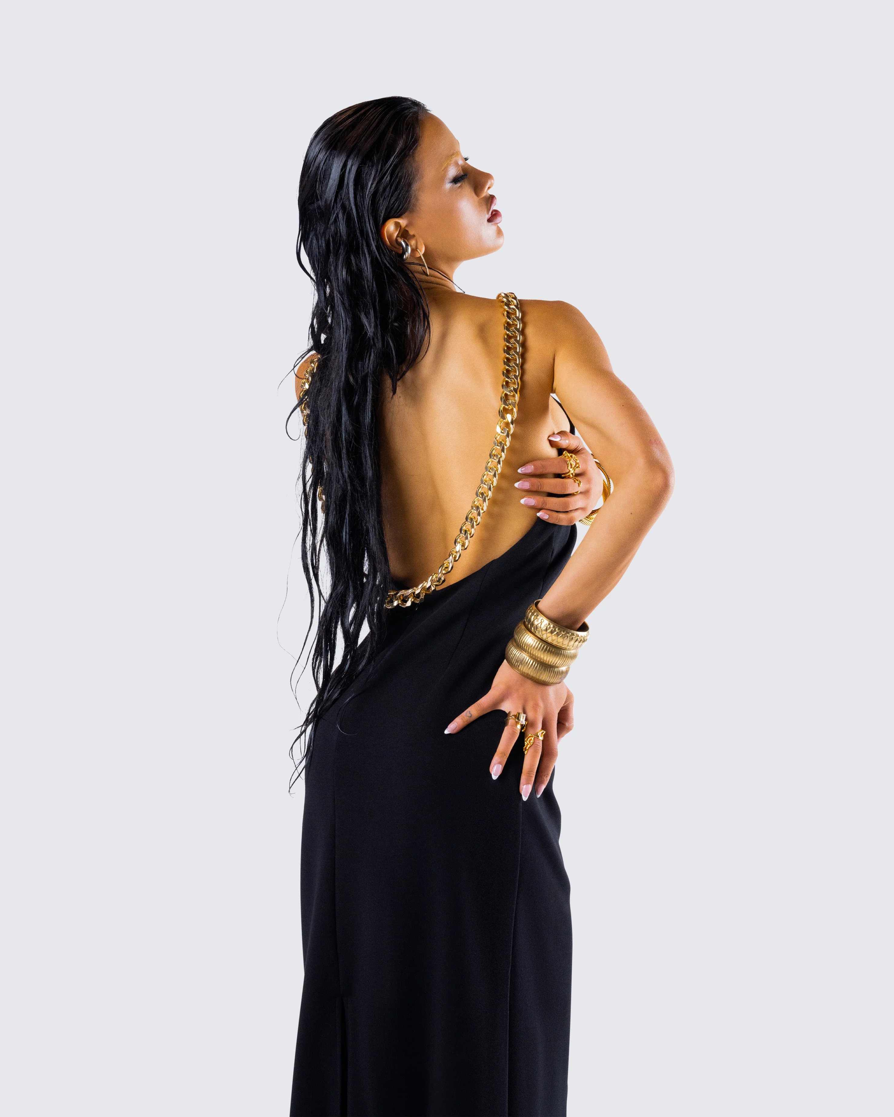 Kippa Black Asymmetrical Chain Gown - Image 9
