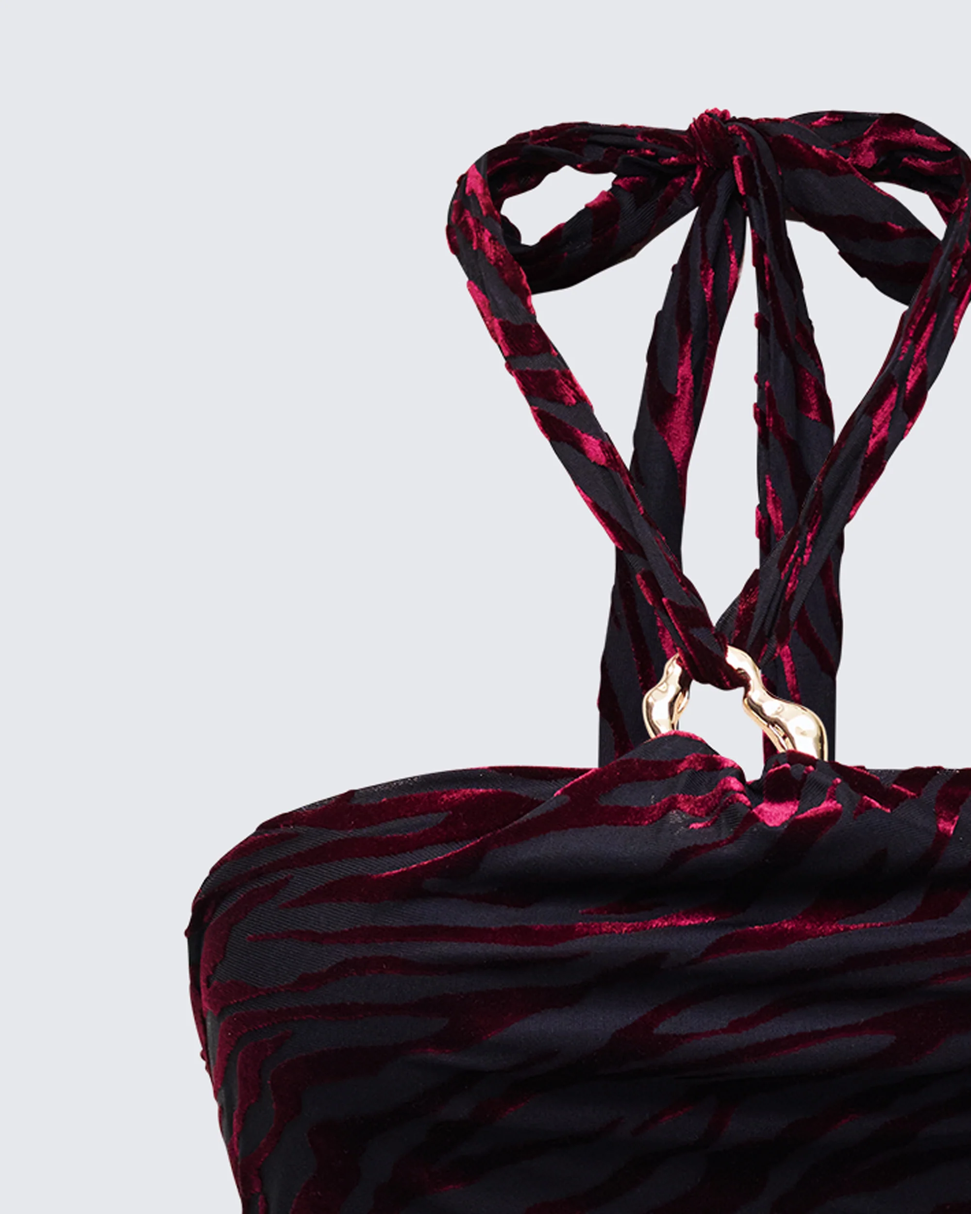 Kira Red Velvet Burn Out Beaded Top - Image 6