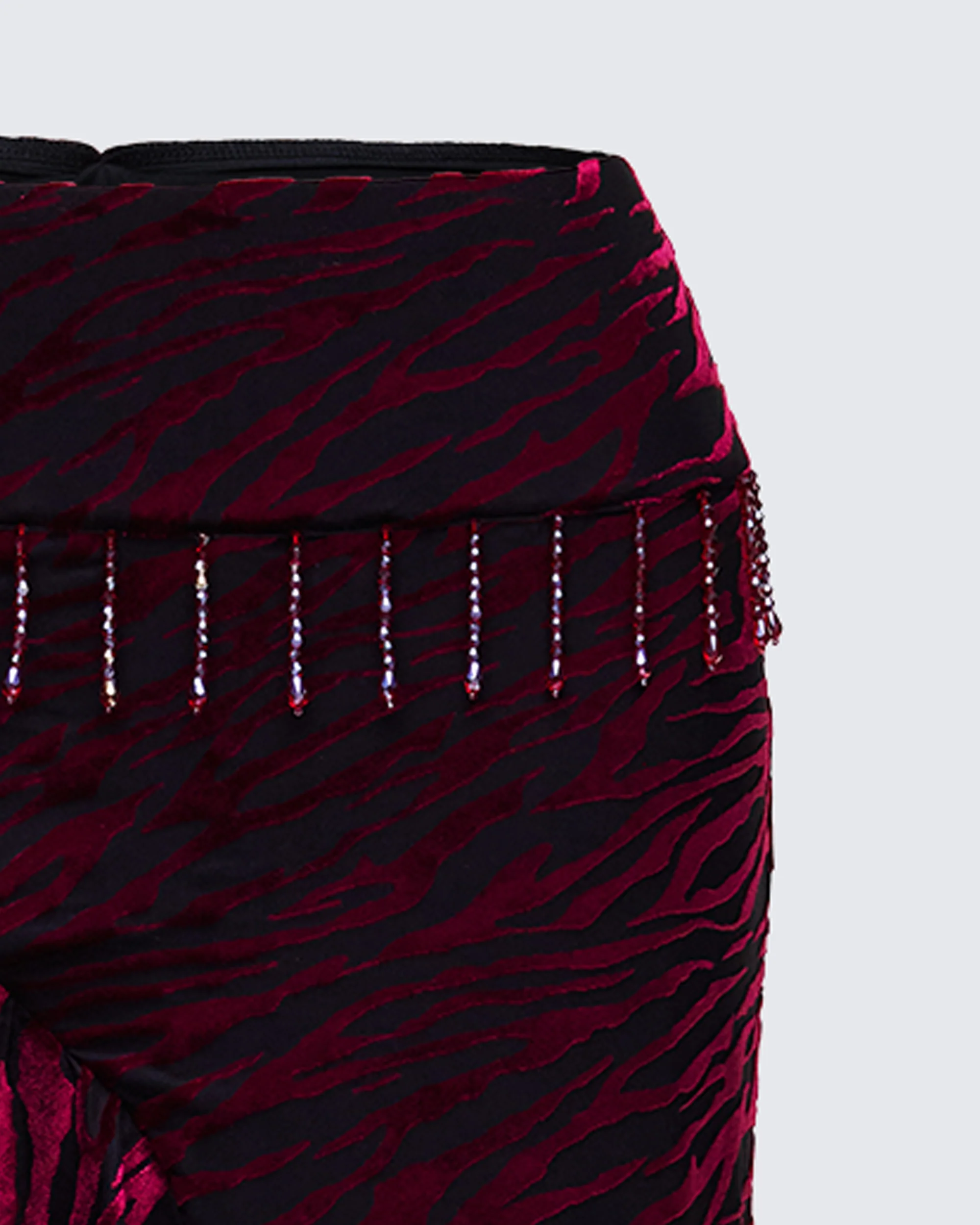 Kira Red Velvet Burn Out Beaded Maxi Skirt - Image 6
