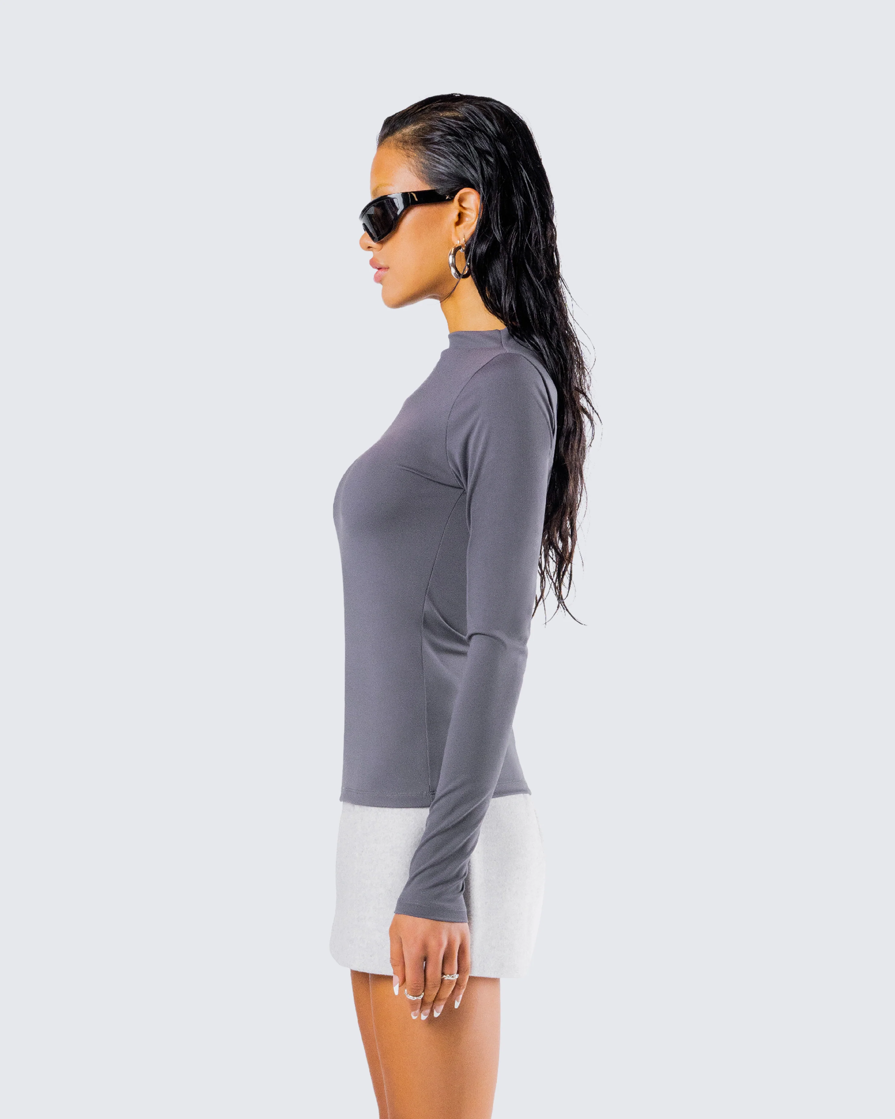 Kiraz Charcoal Grey Long Sleeve Top - Image 6