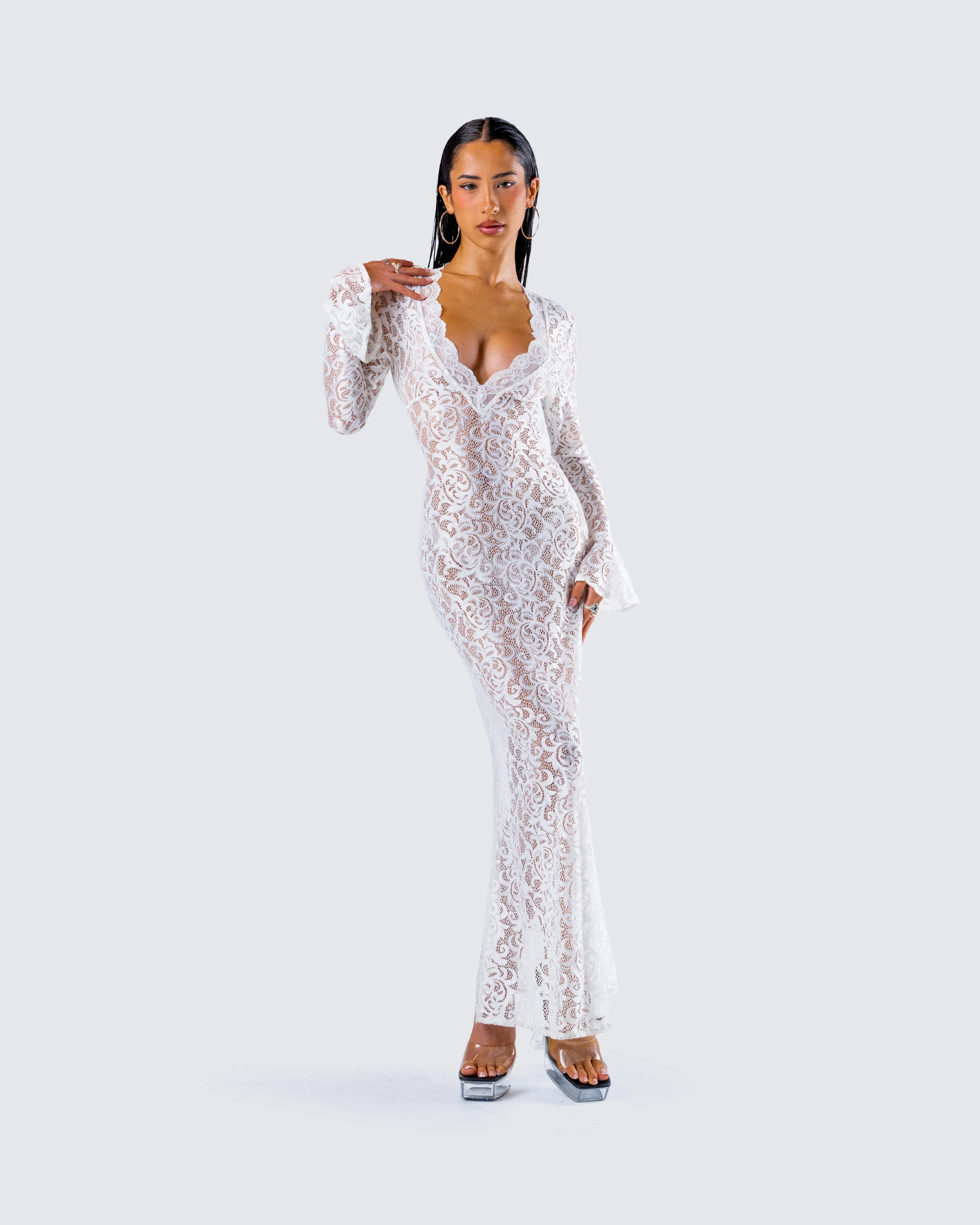 Kobina White Lace Maxi Dress - Image 8