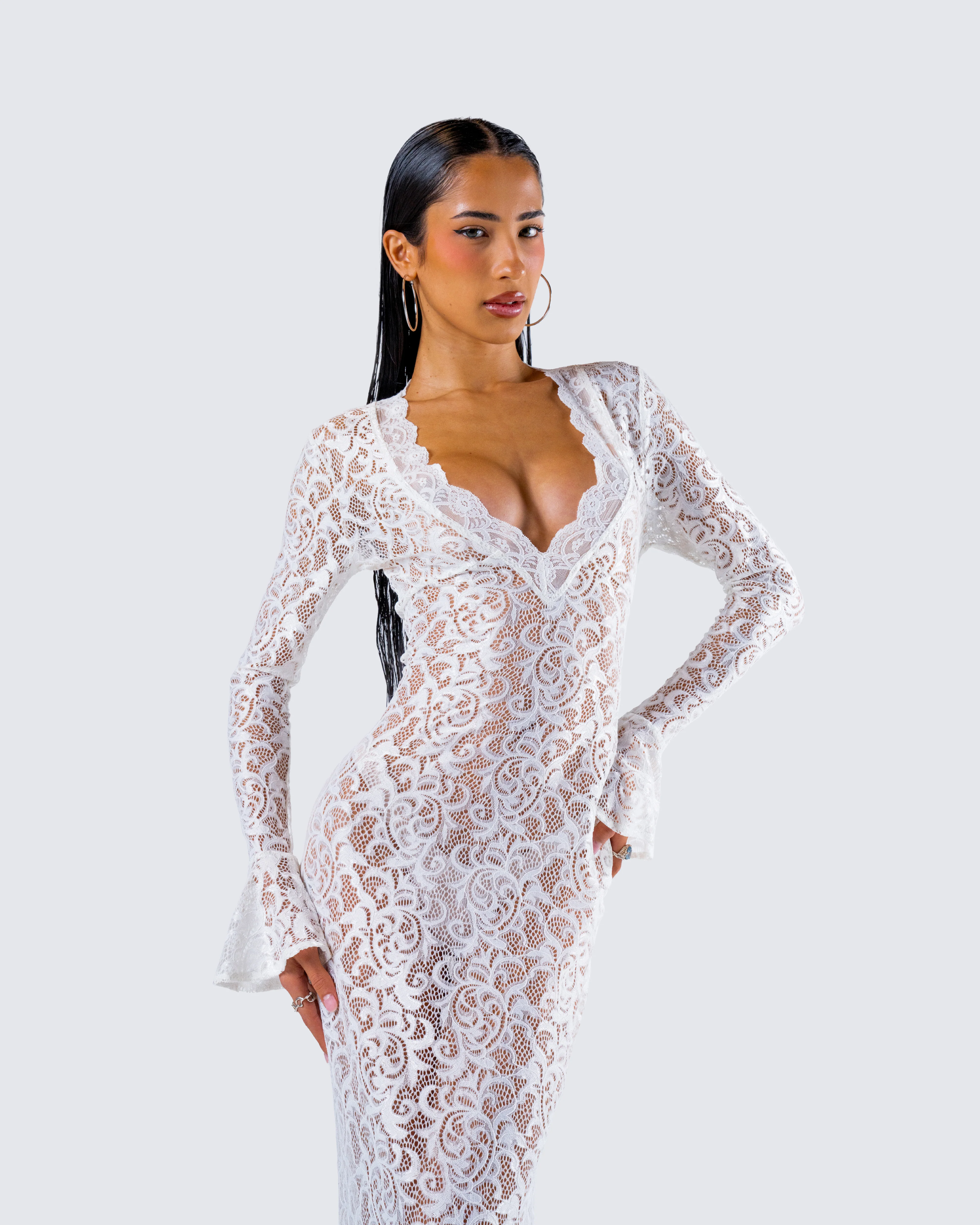 Kobina White Lace Maxi Dress - Image 9