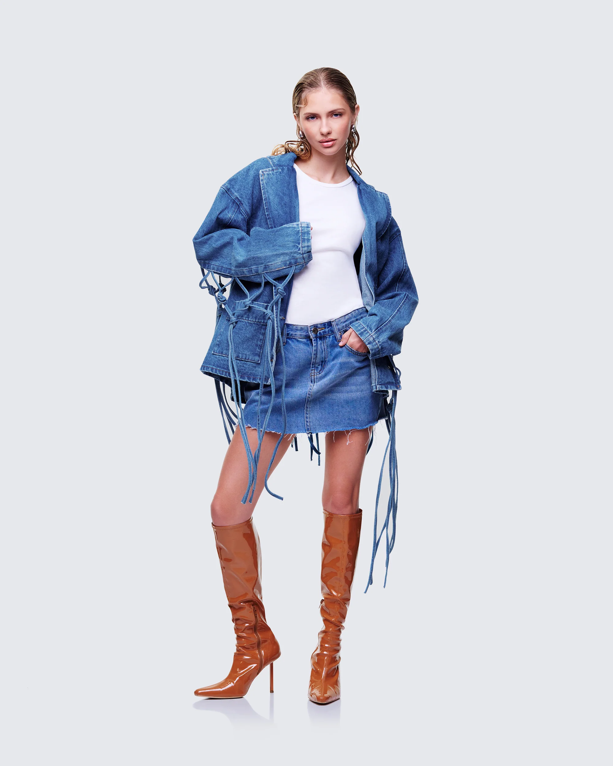 Kumi Blue Denim Macrame Jacket - Image 3