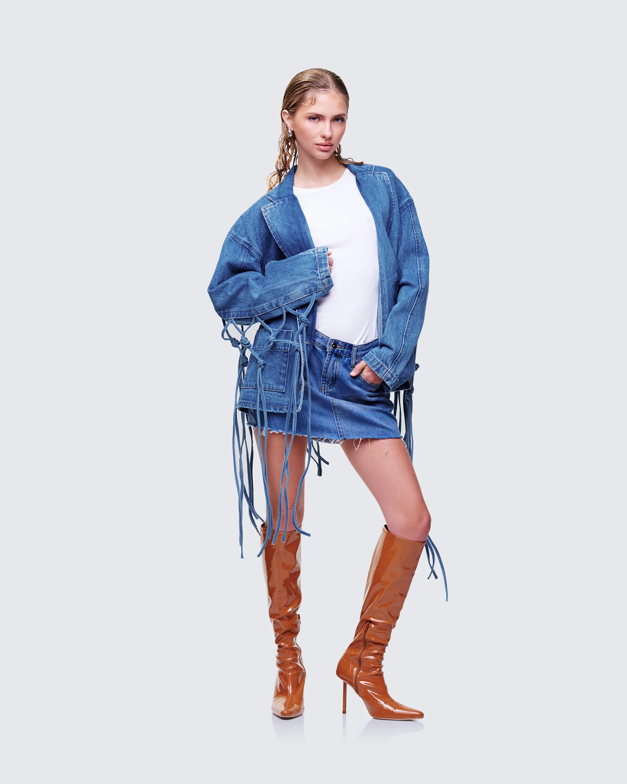 Kumi Blue Denim Macrame Jacket - Image 4