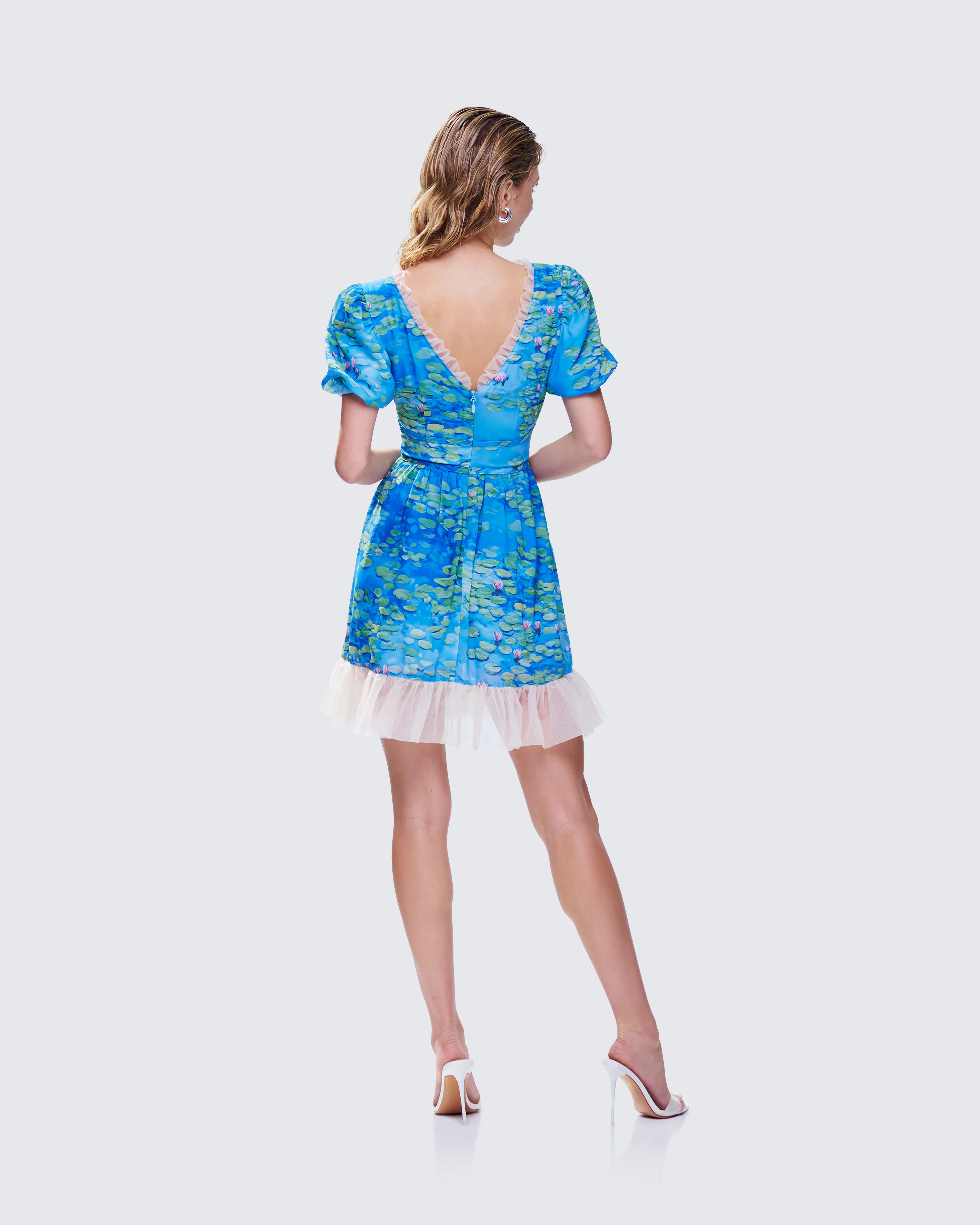 Lacey Blue Water Lilies Print Mini Dress - Image 7