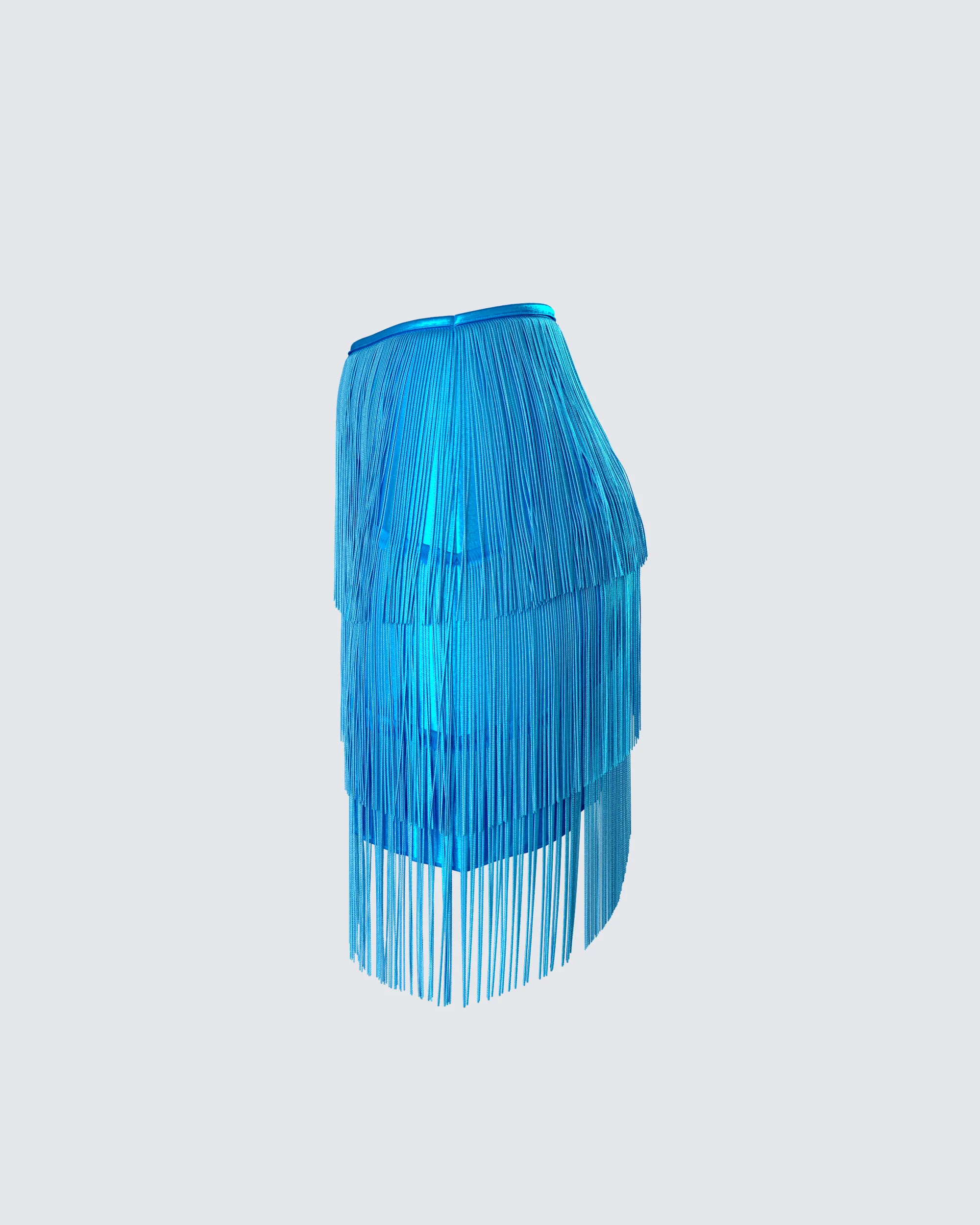 Laleh Teal Fringe Asymmetrical Skirt - Image 2