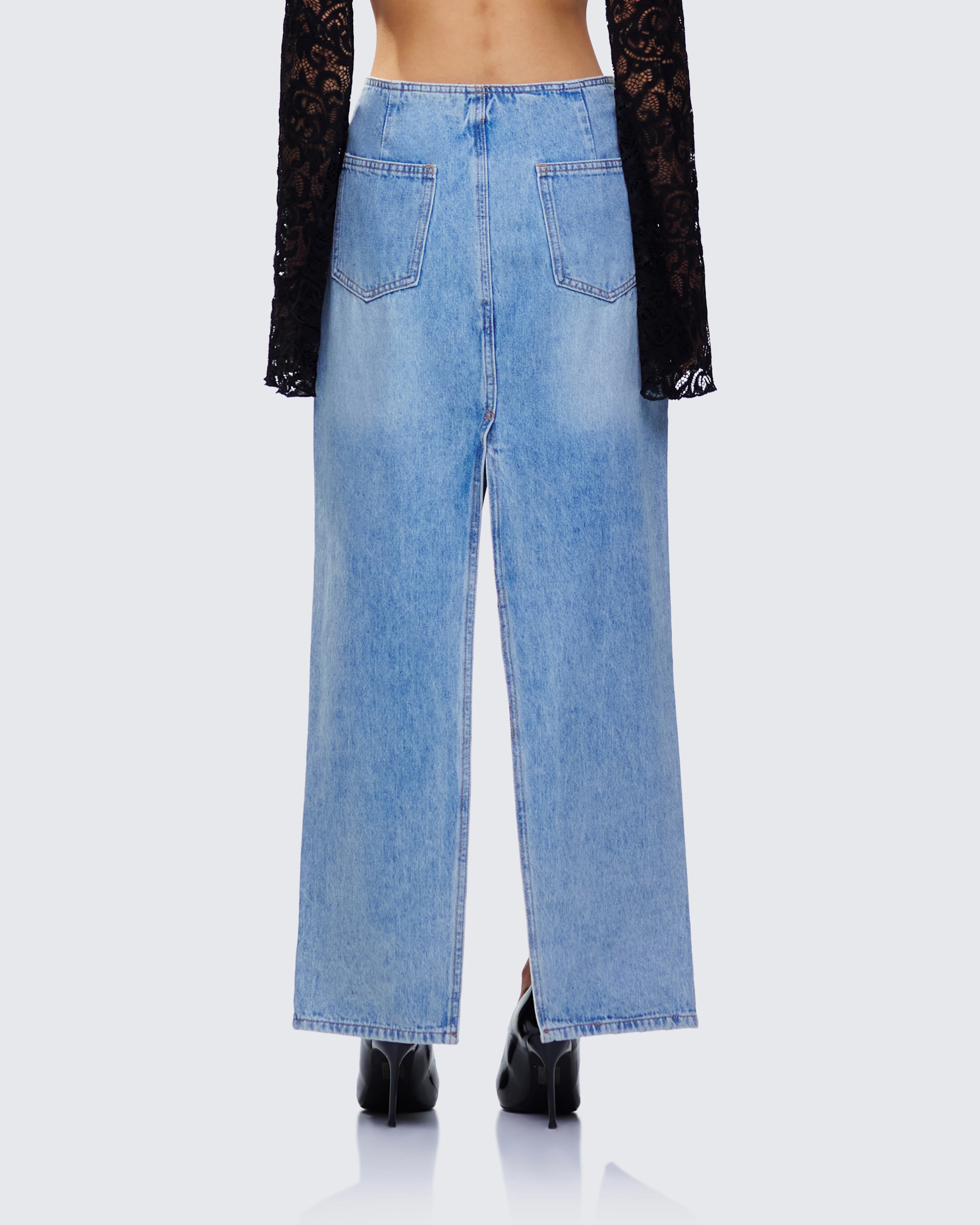 Lamia Denim Center Slit Maxi Skirt - Image 4